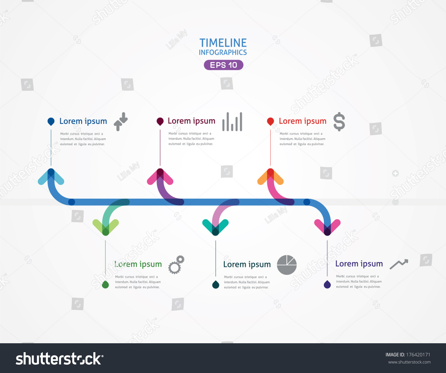 Horizontal Line Six Arrows Stock Vector (Royalty Free) 176420171 ...