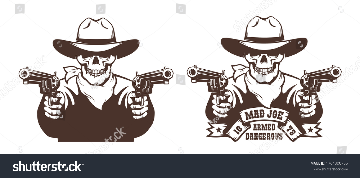 Cowboy Skull Wild West Gunfighter Tattoo Stock Vector (Royalty Free) 176430...