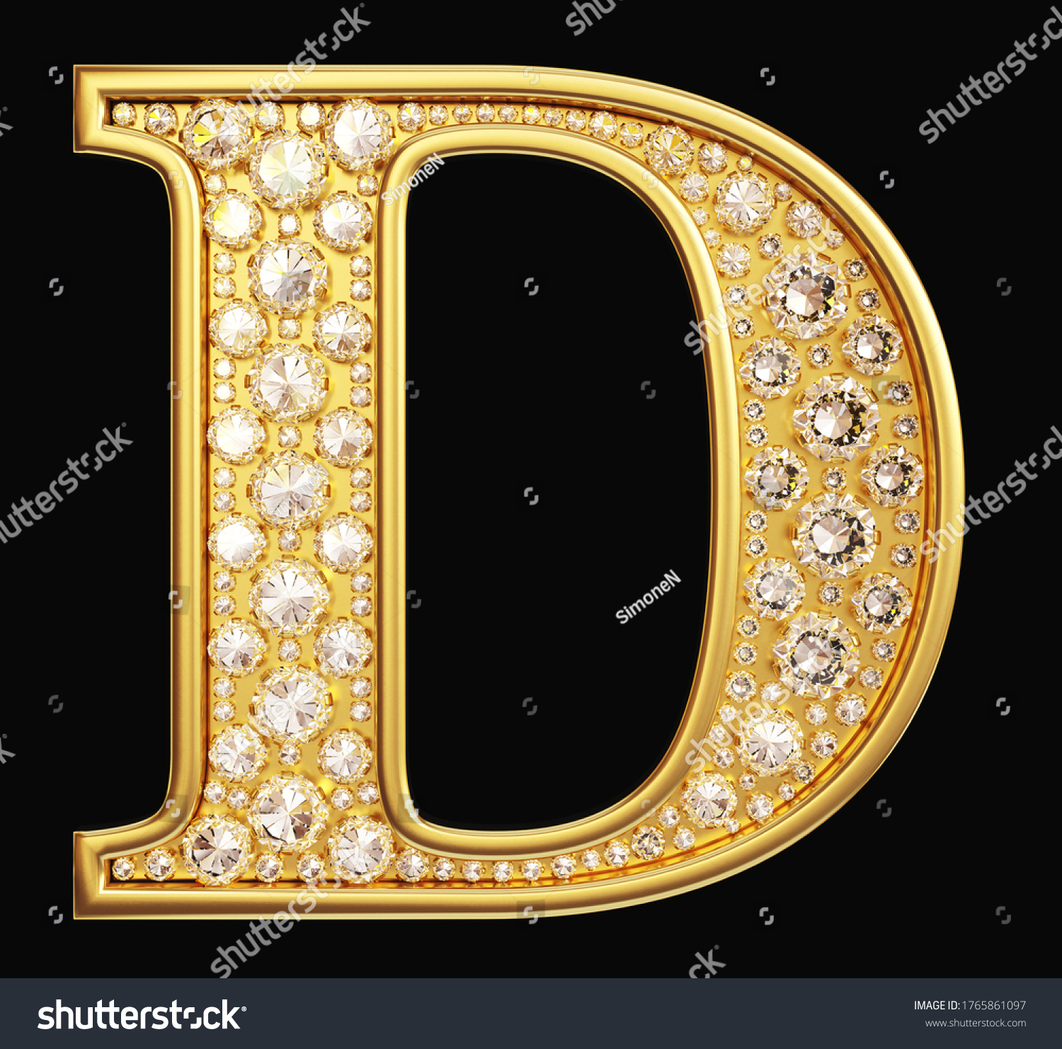 Golden Letter D Diamonds On Black Stock Illustration 1765861097 ...