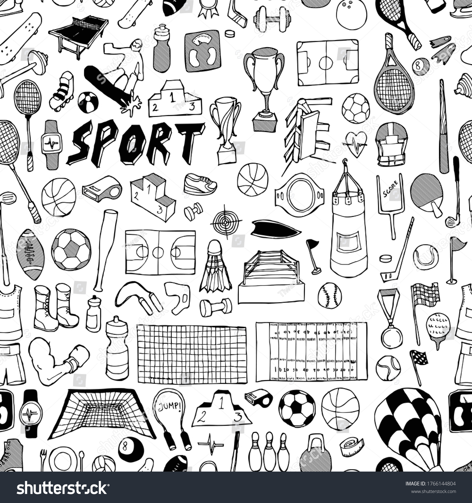 Sport Doodle Background Seamless Pattern Drawing Stock Vector (Royalty ...