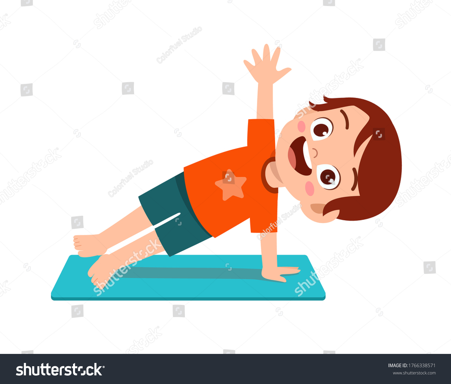 Happy Cute Little Kid Doing Exercise Stock Vector (Royalty Free ...