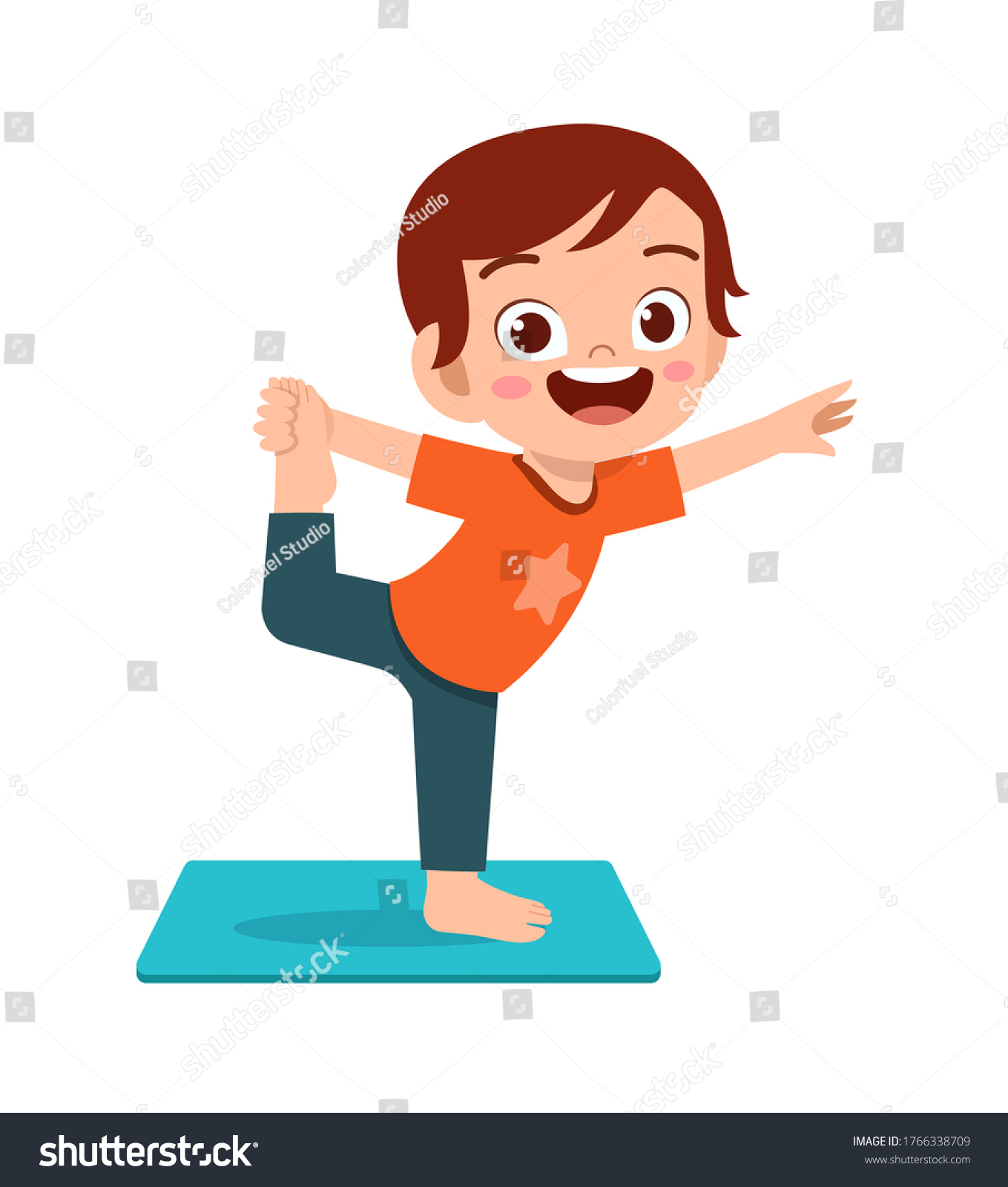 Happy Cute Little Kid Doing Exercise Stock Vector (Royalty Free ...