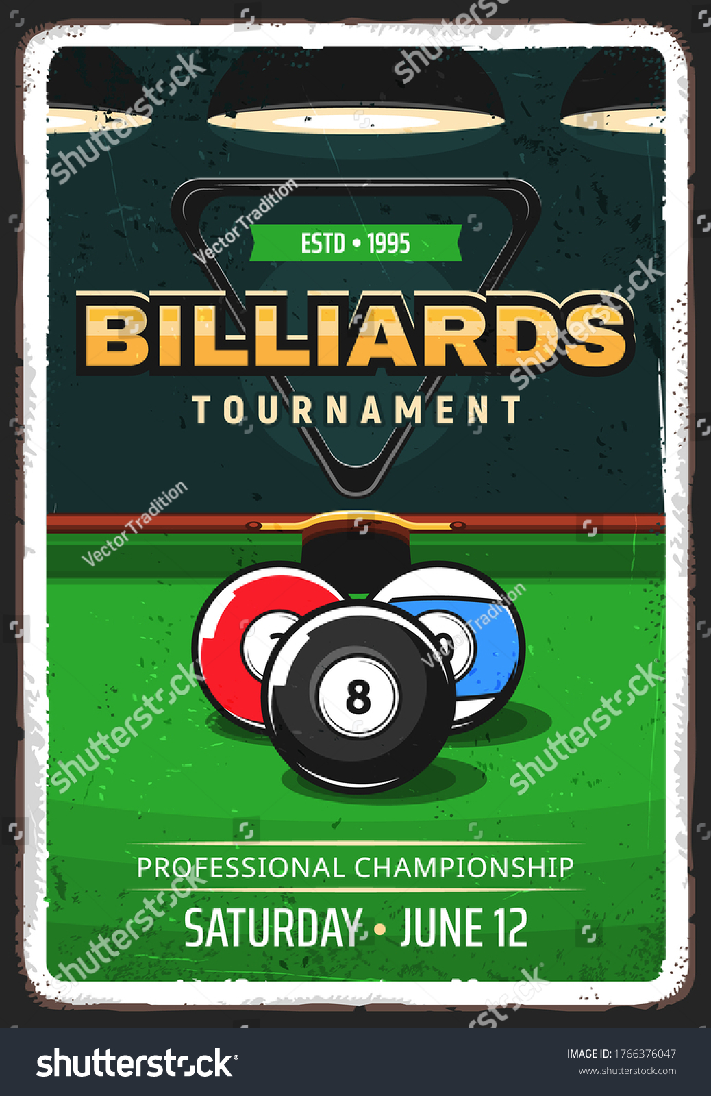 Billiard Pool Tournament Retro Vector Poster Stock Vector (Royalty Free ...