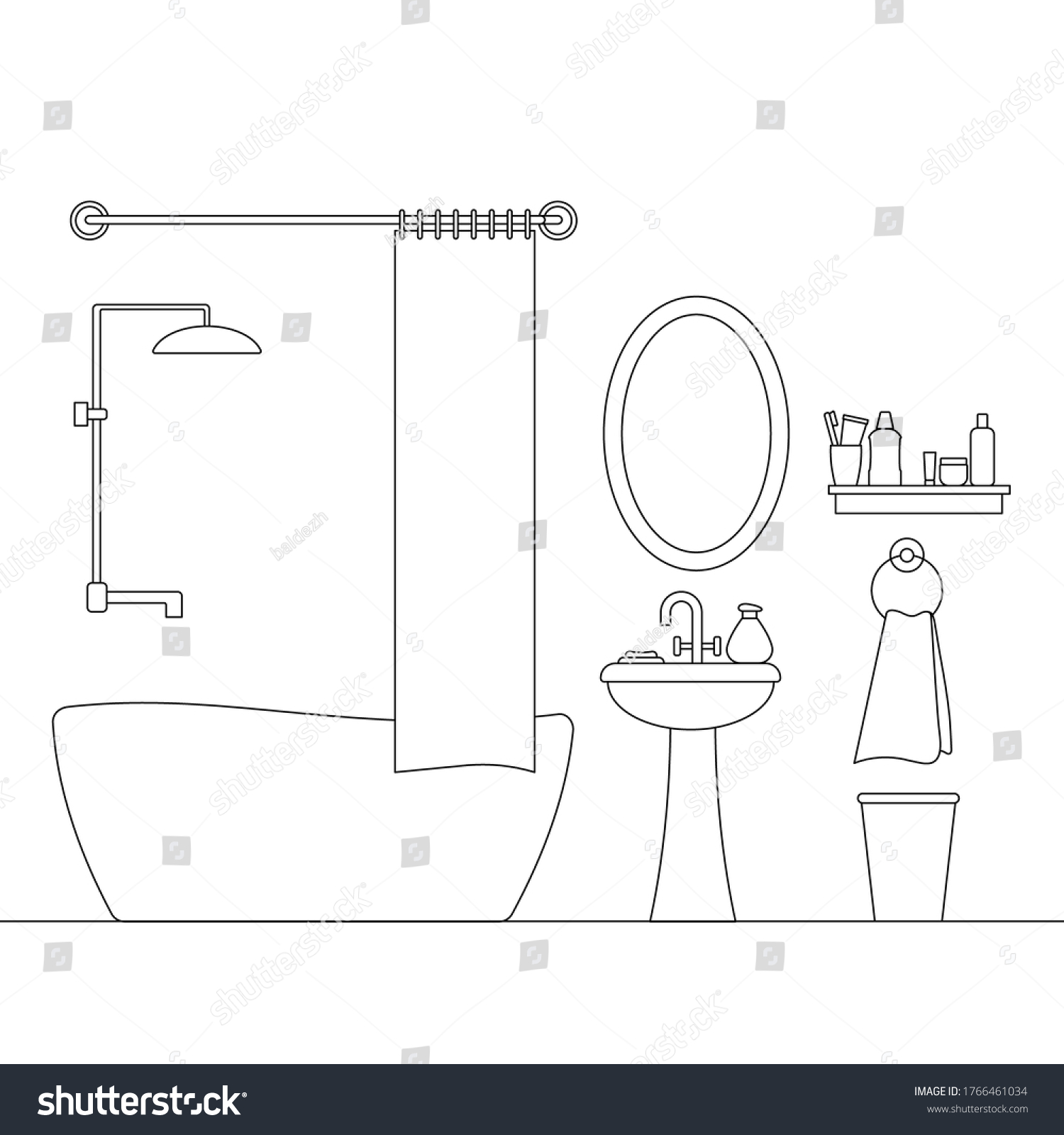 Cozy Bathroom Linear Interior Scene Furniture Stock Vector (Royalty ...