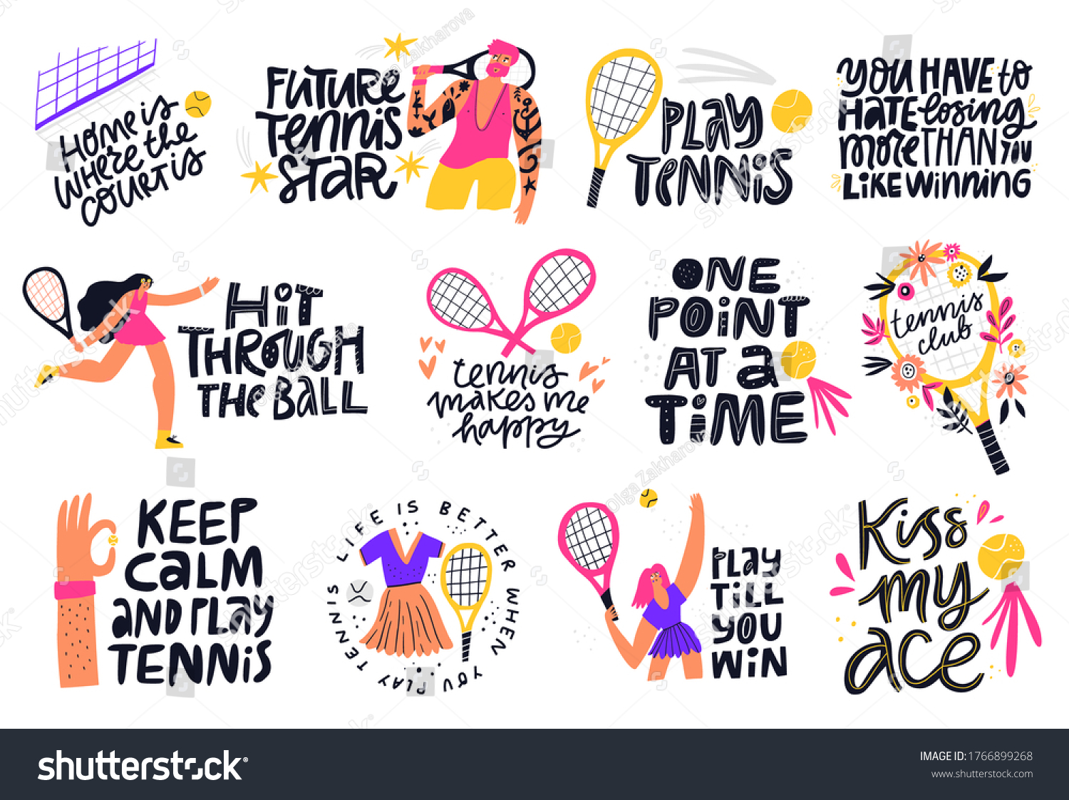 Tennis Quotes Positive Credos Hand Drawn Stock Vector (Royalty Free ...