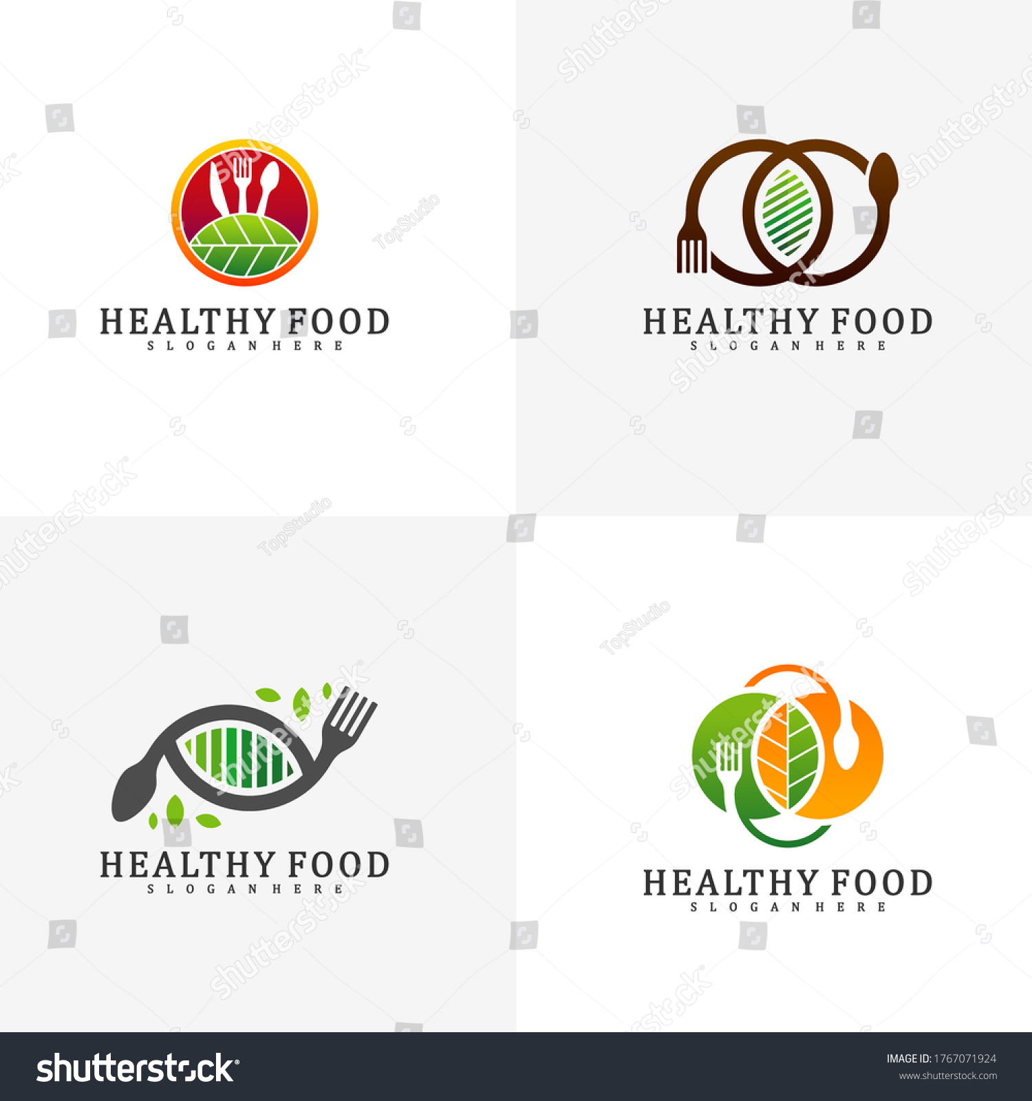 Set Healthy Food Logo Design Template Stock Vector (Royalty Free ...