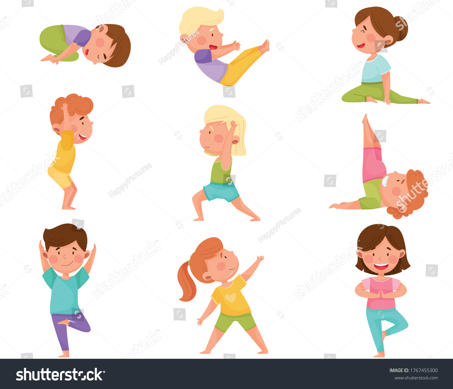 Little Boy Girl Standing Yoga Pose Stock Vector (Royalty Free ...