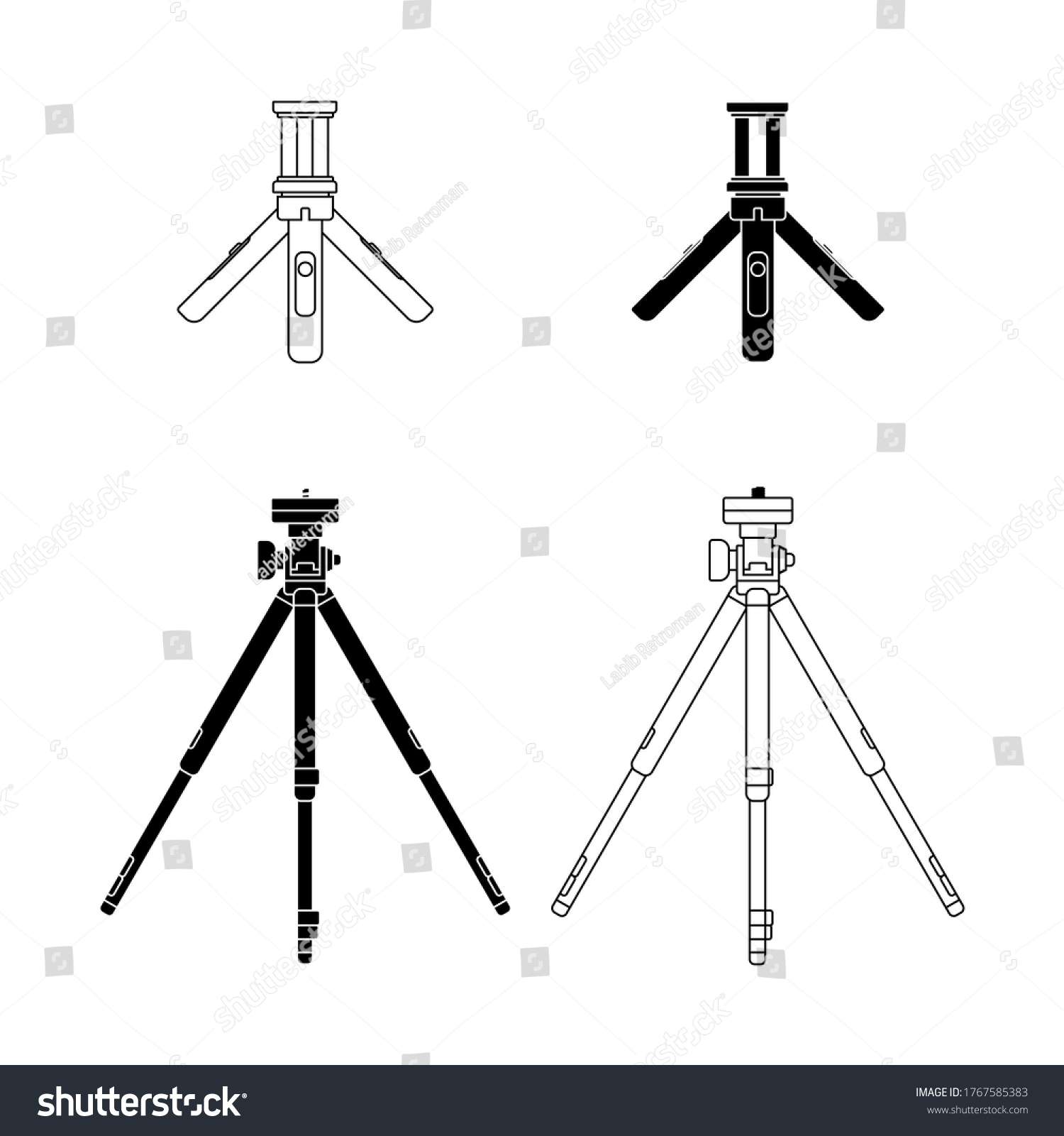 Set Object Camera Tripod Vector Illustration Stock Vector (Royalty Free ...