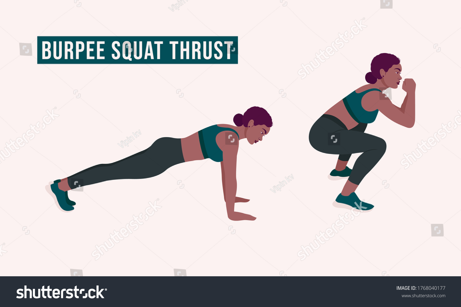 Burpee Squat Thrust Exercise Woman Workout Stock Vector Royalty Free 1768040177 Shutterstock 5786