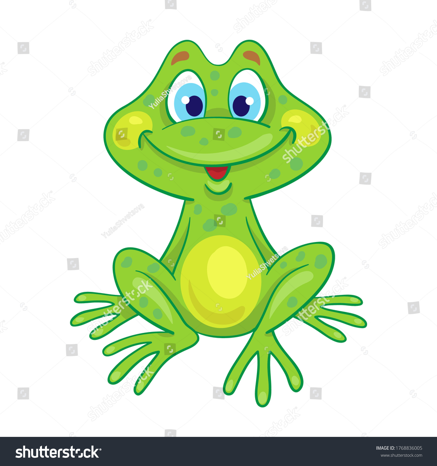 Little Cute Green Frog Sitting Cartoon Stock Vector (Royalty Free ...