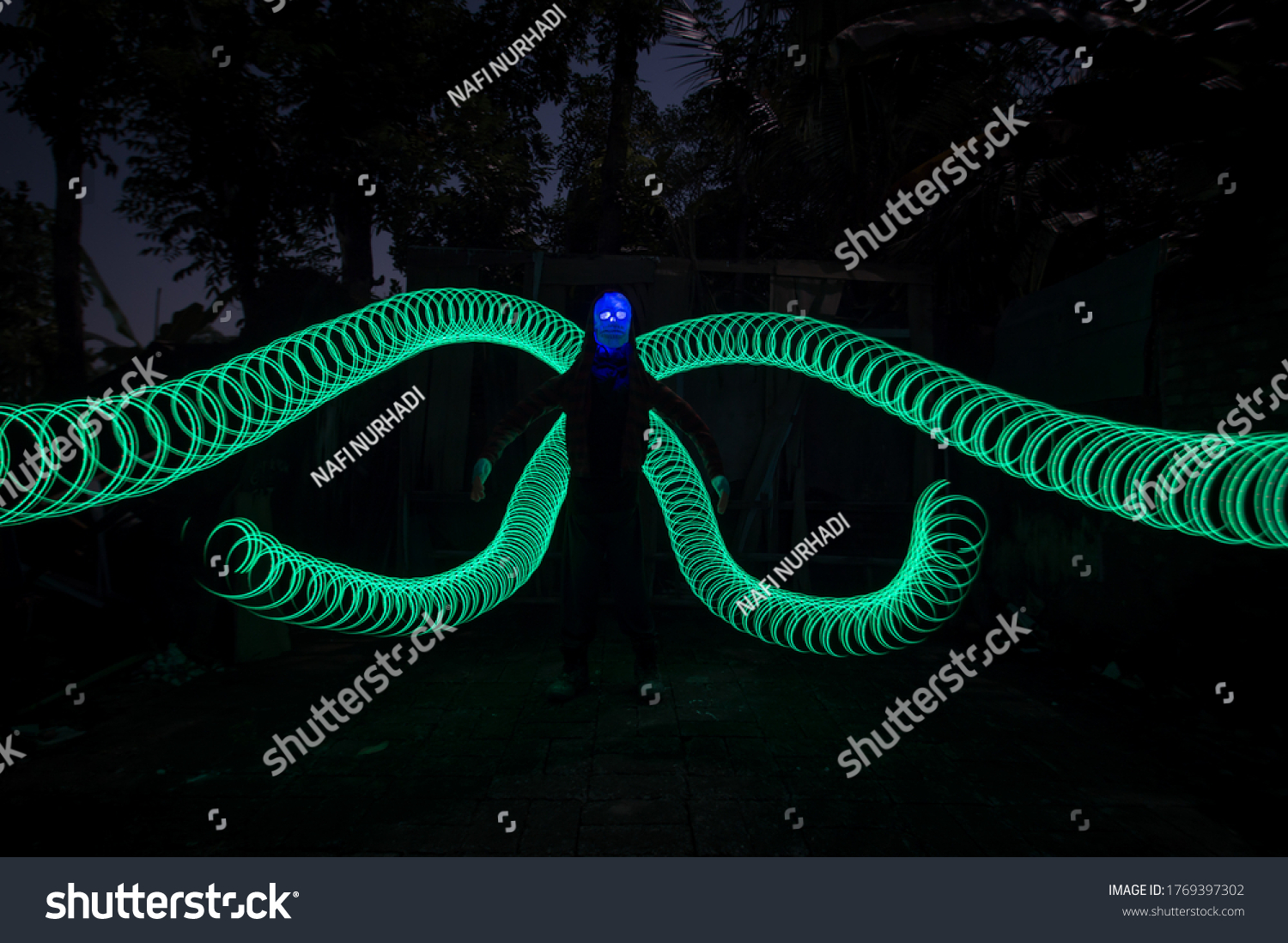 Scary Mannequin Green Colour Light Painting Stock Photo 1769397302