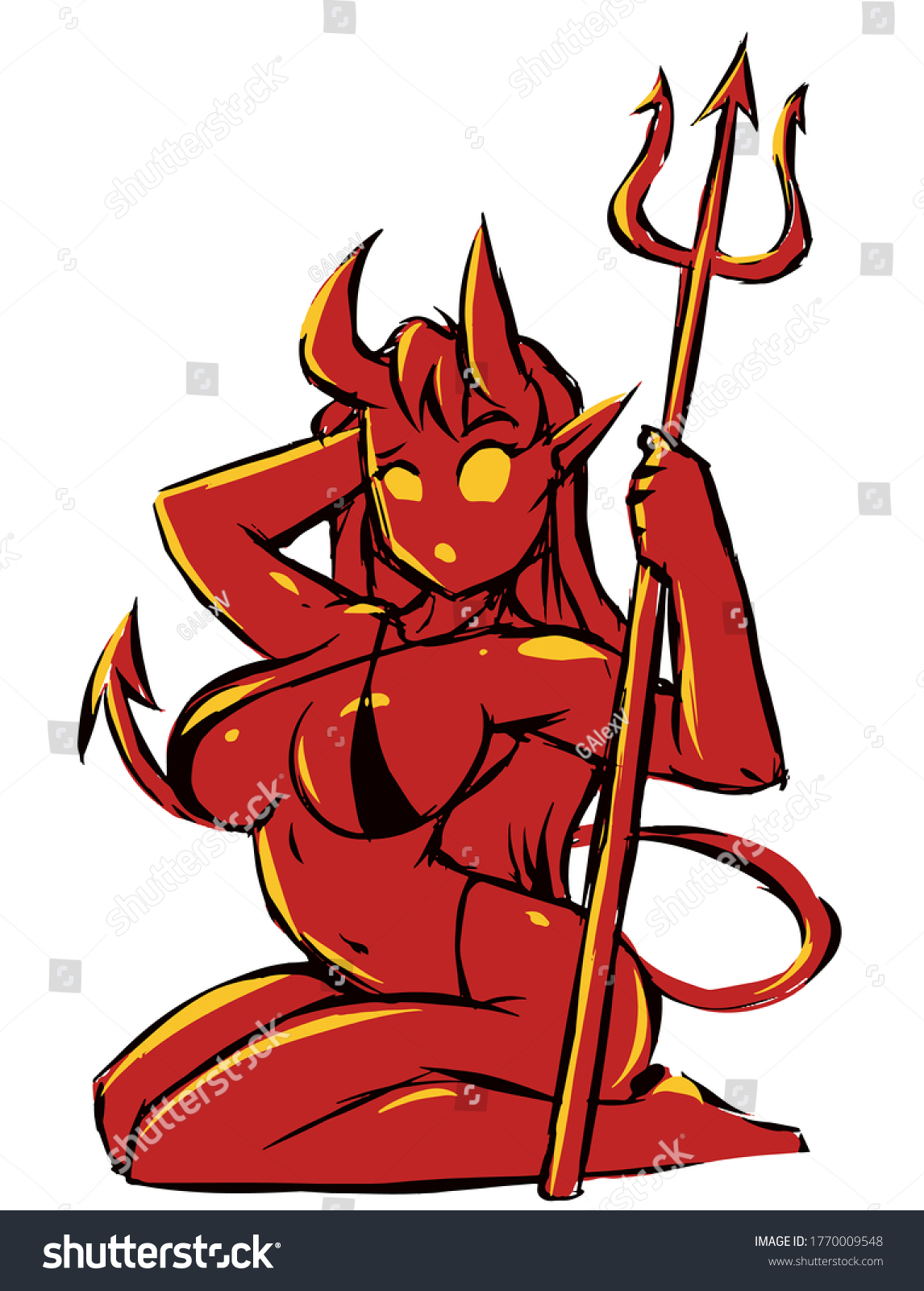 Red Devil Girl Lucifer Bikini Stroking Stock Vector Royalty Free