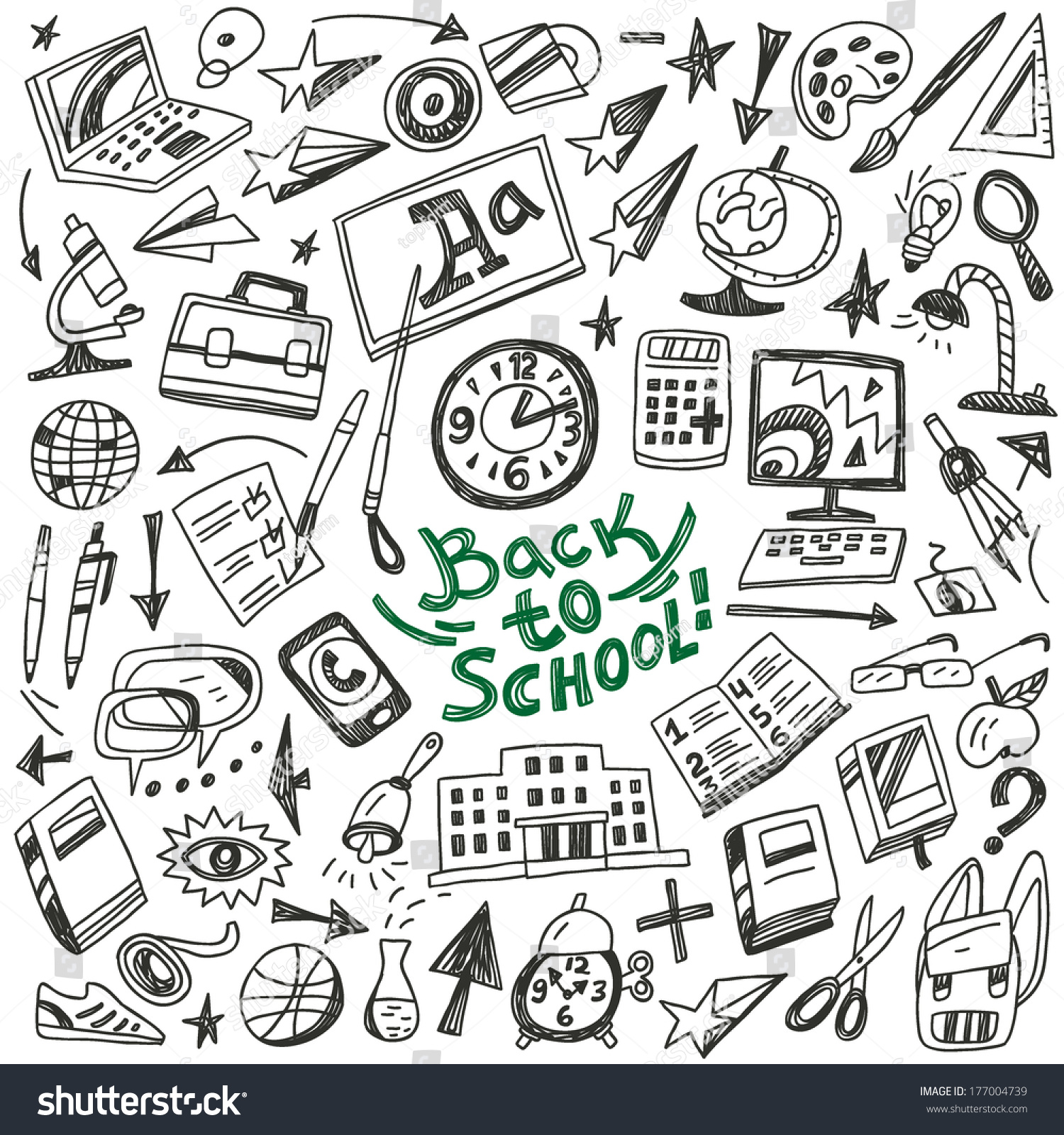 School Education Doodles Set Stock Vector (Royalty Free) 177004739 ...