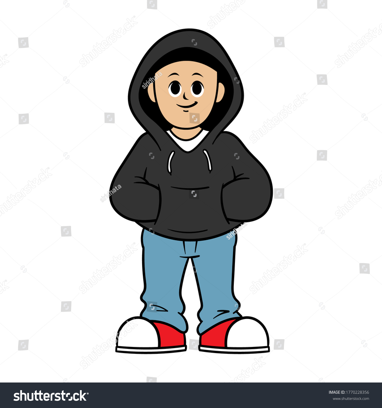 Cute Boy Wearing Hoodie Cartoon Illustration Stock Vector