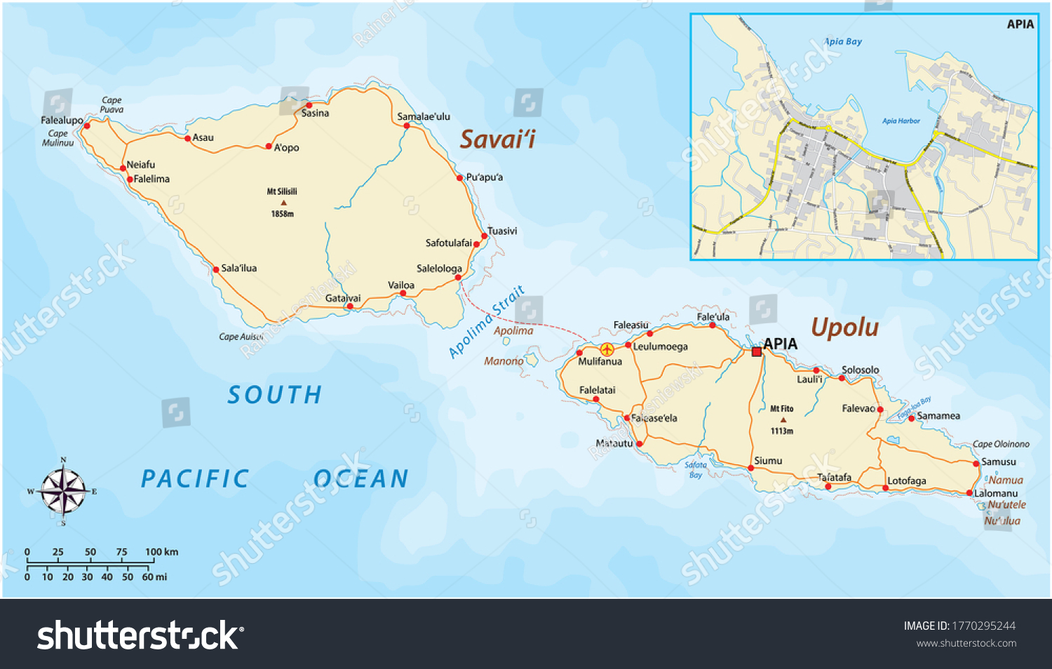 Vector Road Map Samoa City Map Stock Vector Royalty Free 1770295244   Stock Vector Vector Road Map Of Samoa With City Map Apia 1770295244 