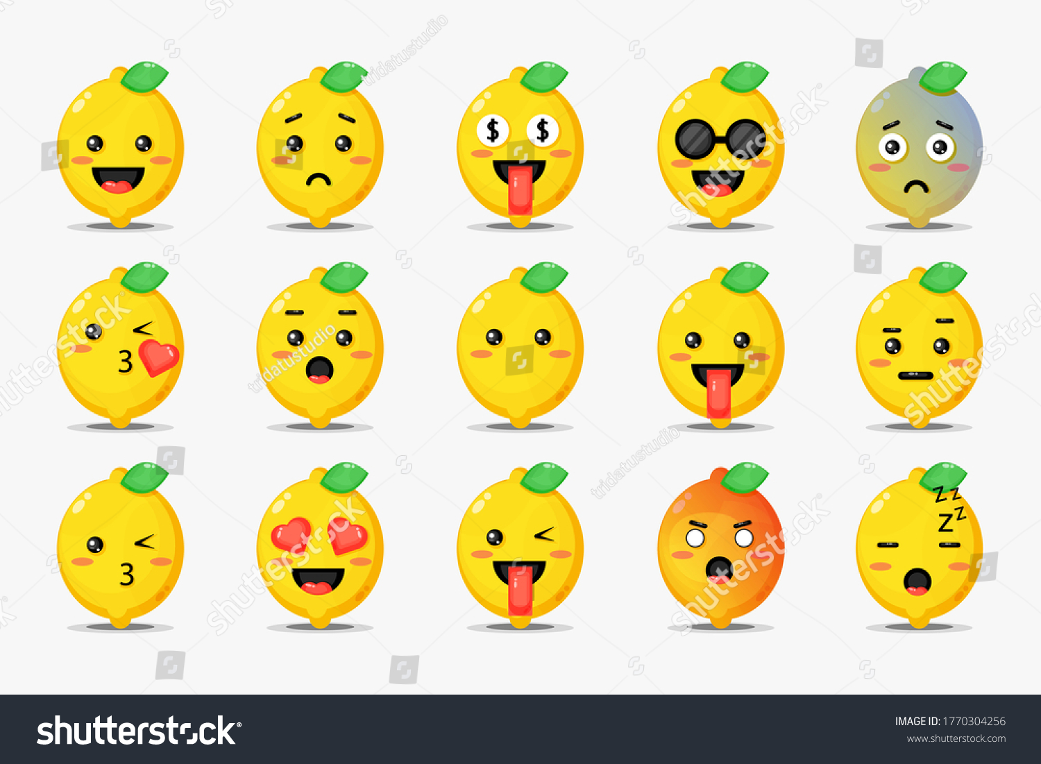 Set Cute Lemon Emoticons Stock Vector (Royalty Free) 1770304256 ...