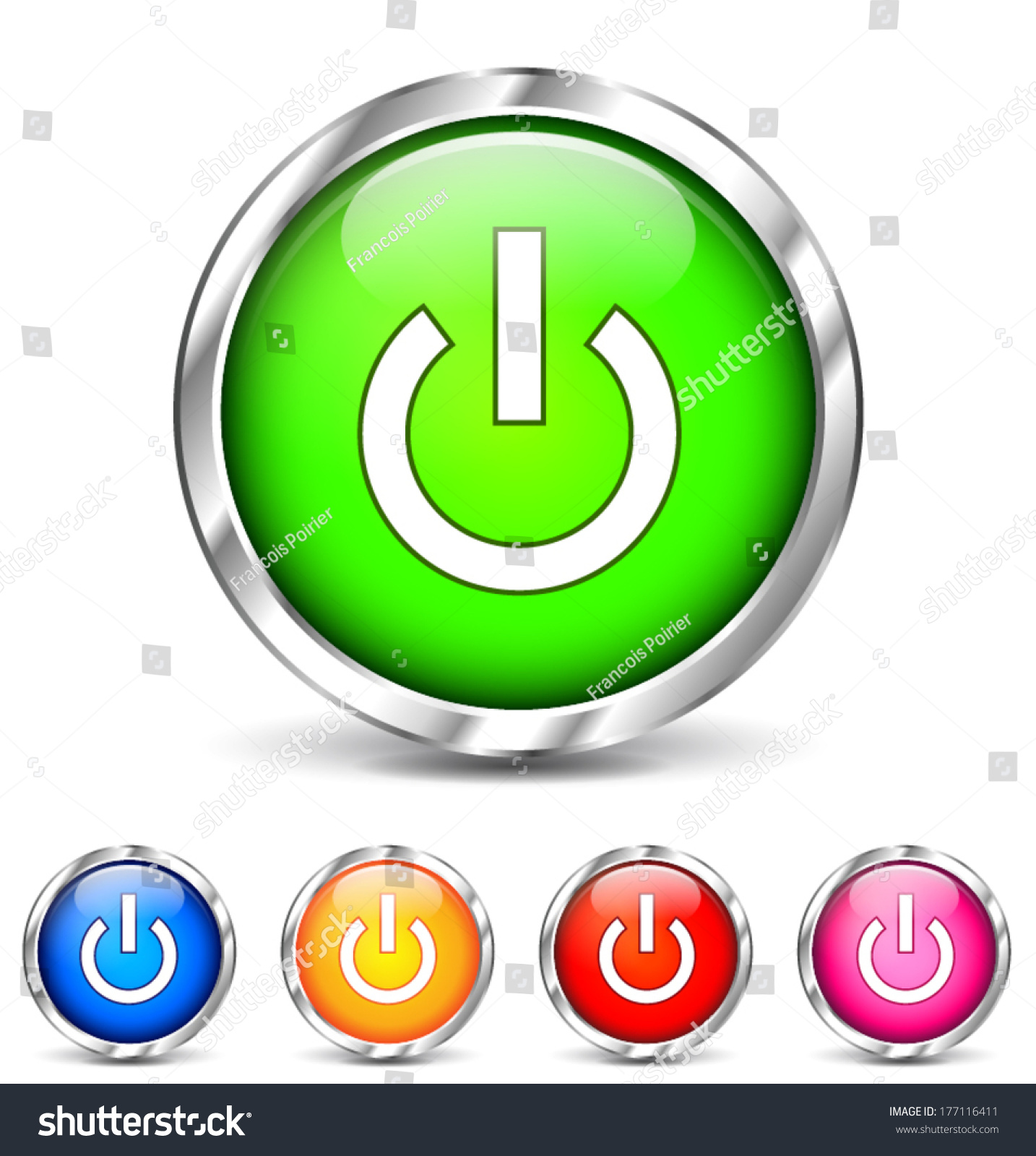 Vector Illustration Round Start Buttons Chrome Stock Vector (Royalty ...