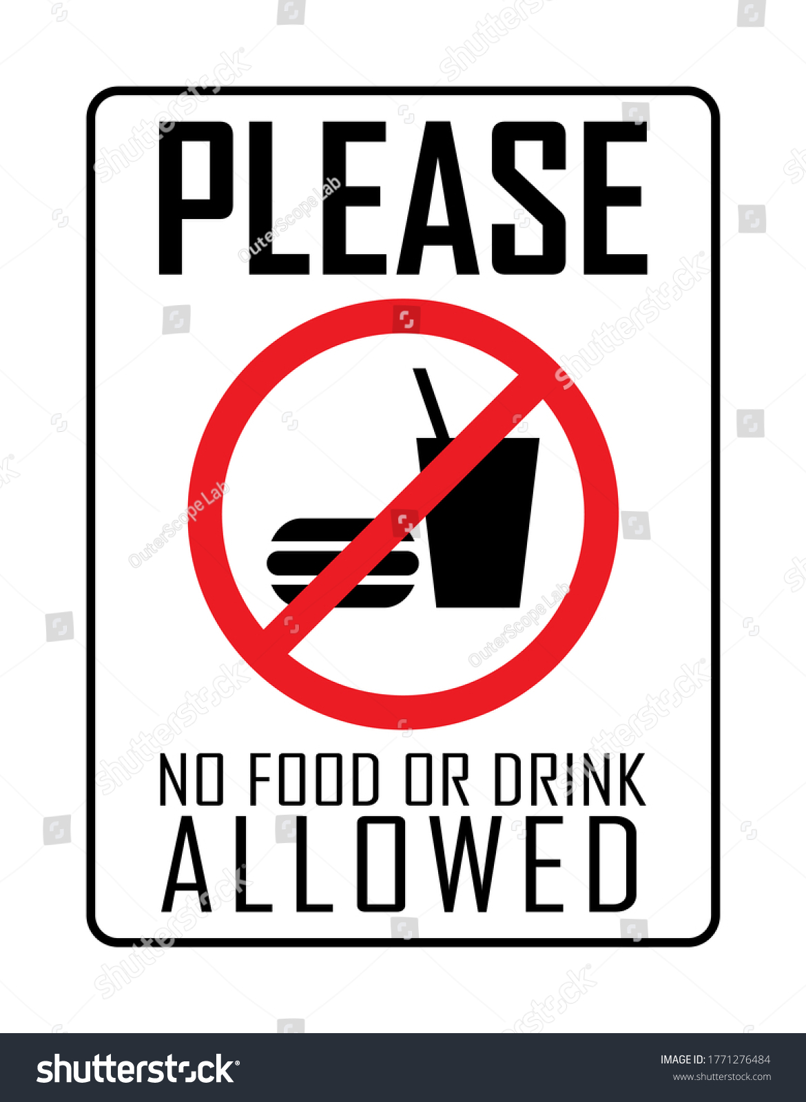 No Food Beverage Allowed Lettering Prohibited Stock Vector (Royalty