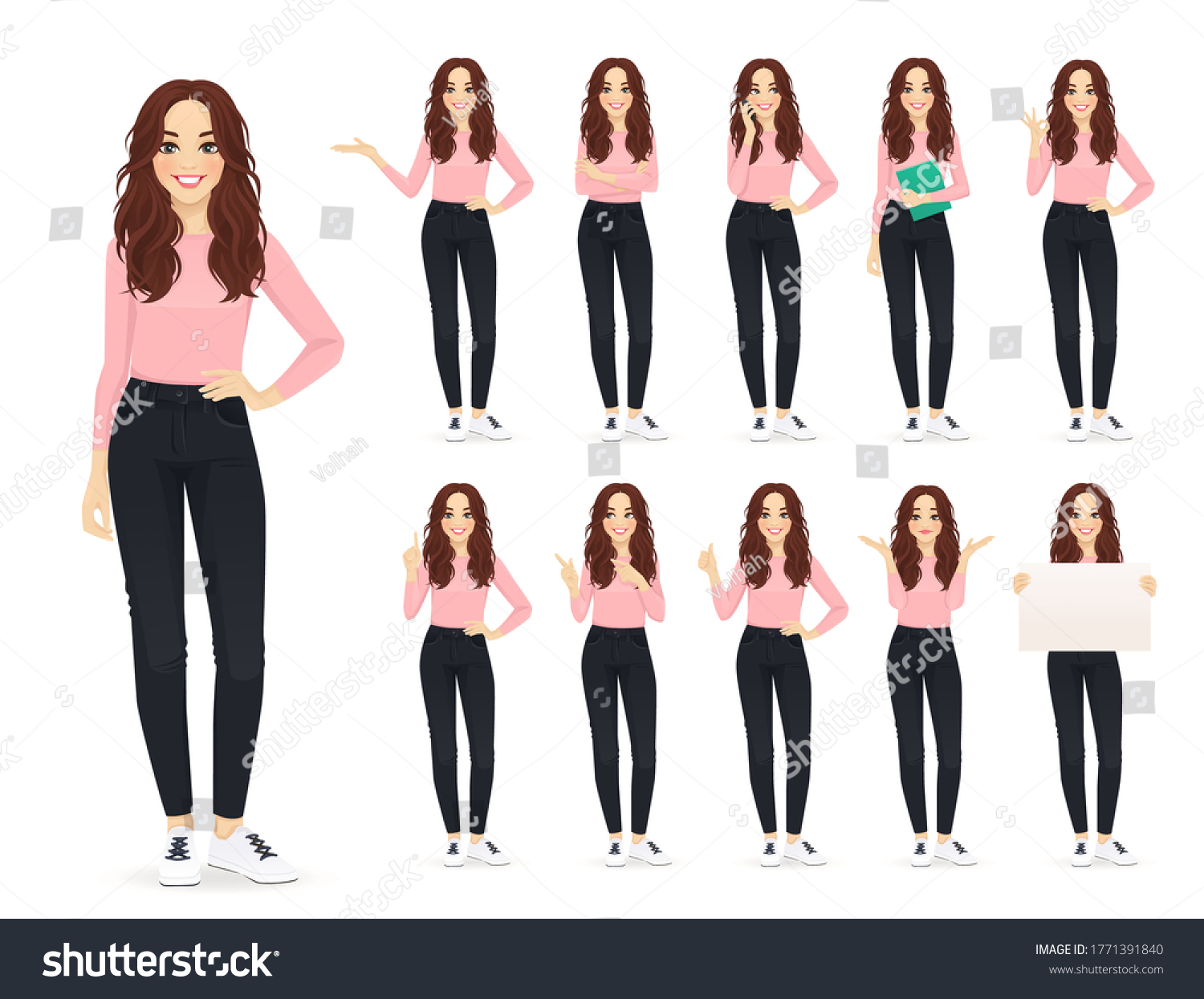 Young Woman Long Hair Casual Style Stock Vector (Royalty Free ...