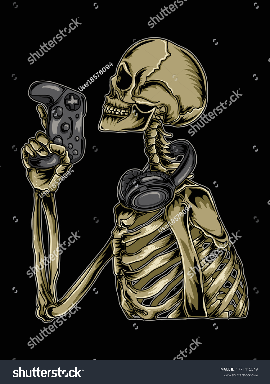 Artwork Illustration Tshirt Design Skeleton Gamer Stock Vector (Royalty ...