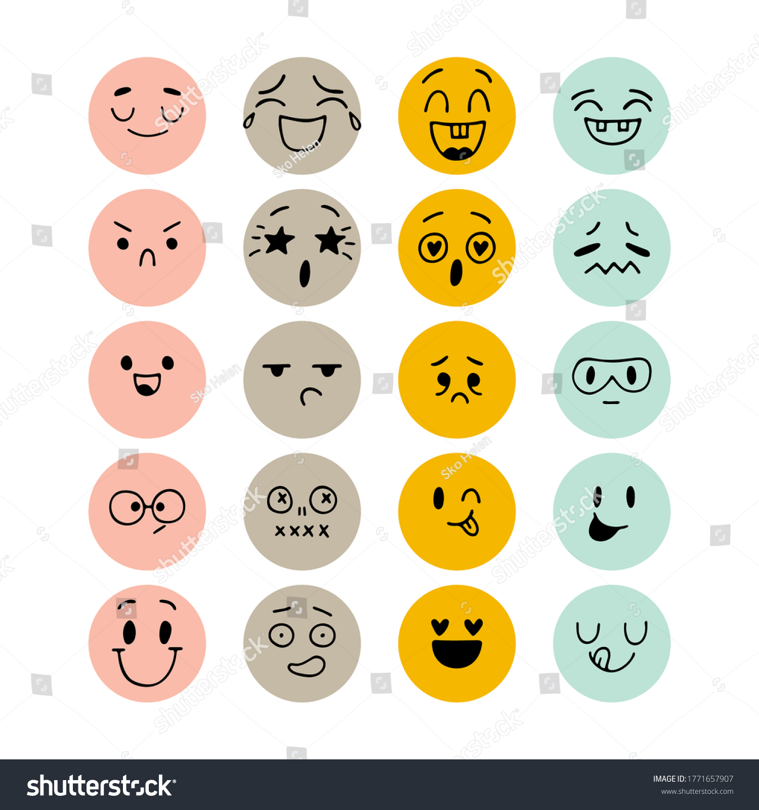Set Hand Drawn Funny Faces Sketched Stock Vector (Royalty Free ...