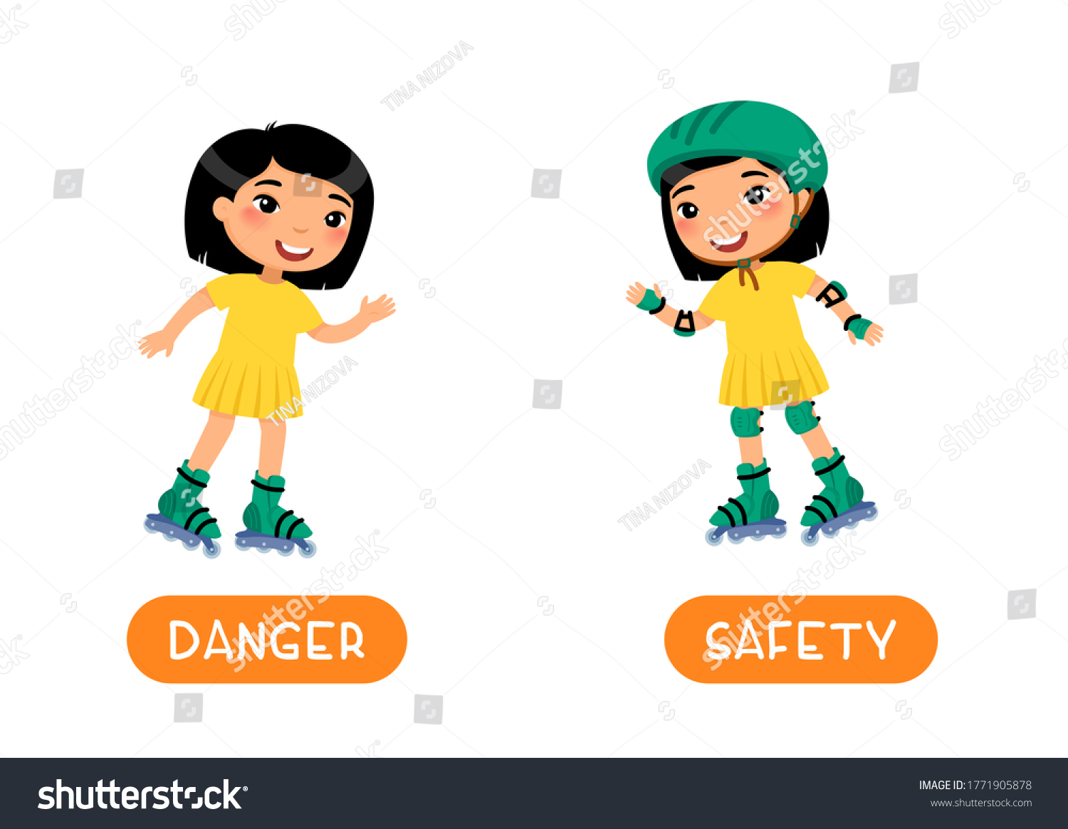 Antonyms Concept Safety Danger Flashcard Antonyms Stock Vector Royalty Free 1771905878 