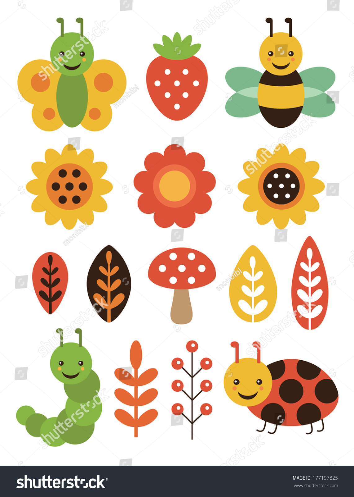 Cute Floral Elements Insects Set Vector Stock Vector (Royalty Free ...