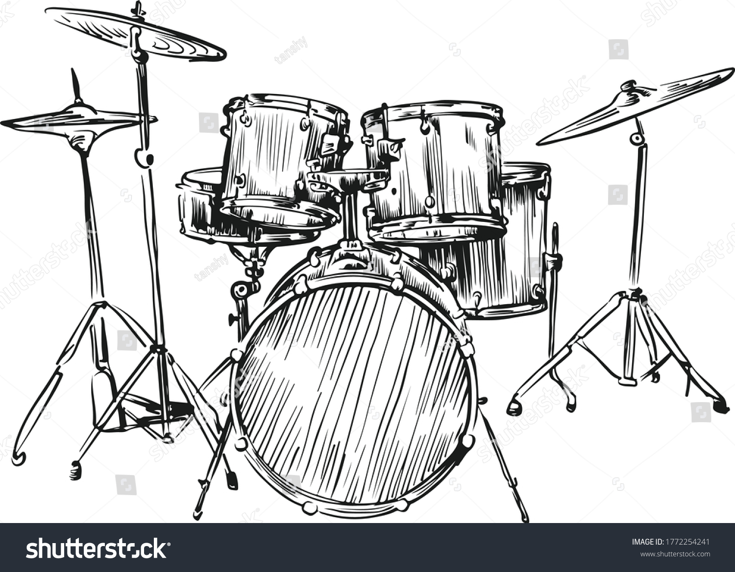 Drum Set Vector Sketch Hand Drawing Stock Vector (Royalty Free