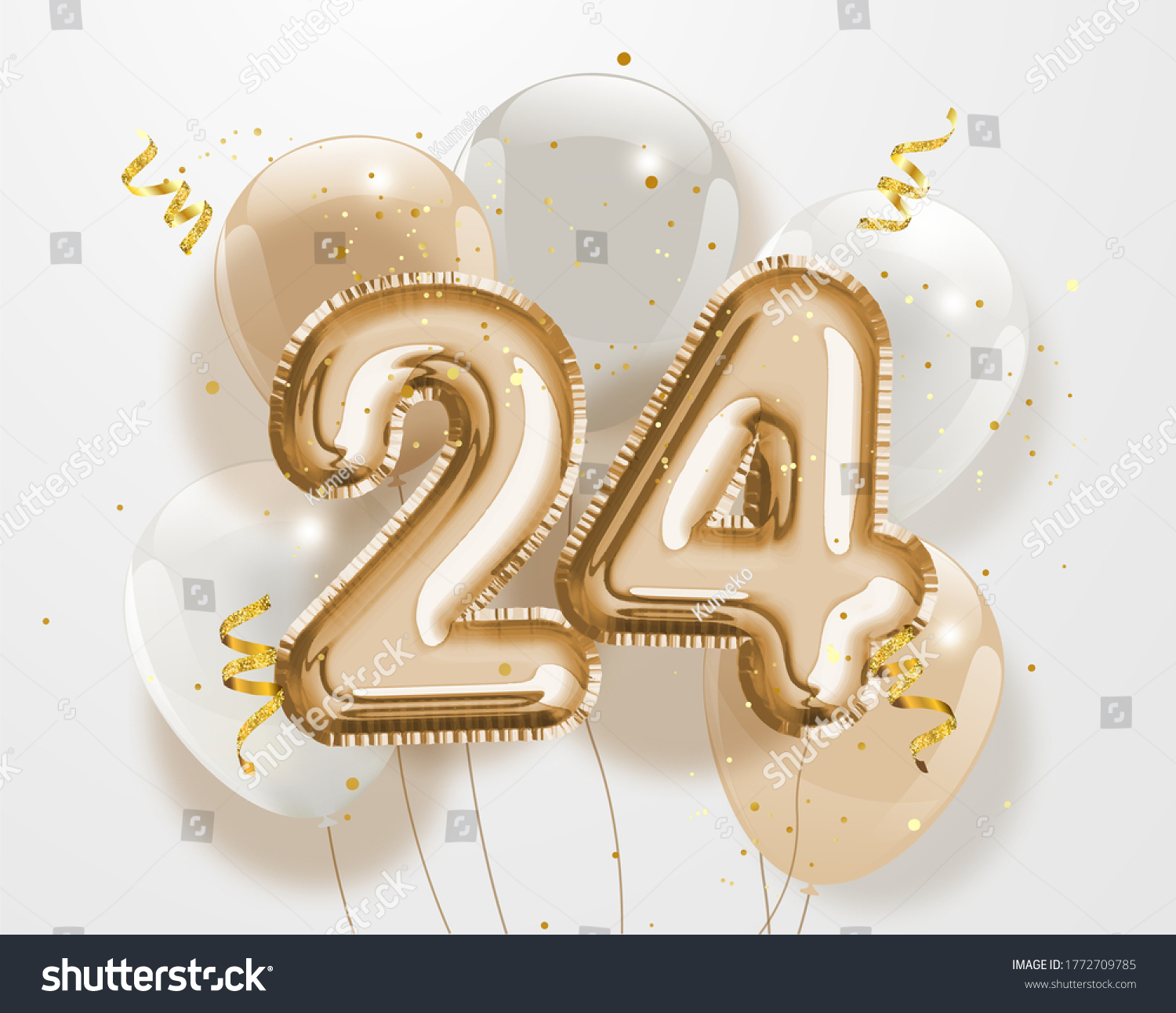 Happy 24th Birthday Gold Foil Balloon Stock Illustration 1772709785 ...