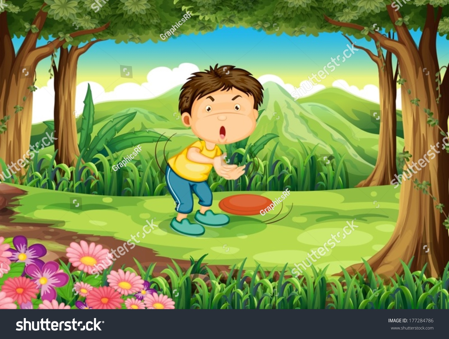 Illustration Shocked Boy Forest Stock Vector (Royalty Free) 177284786 ...