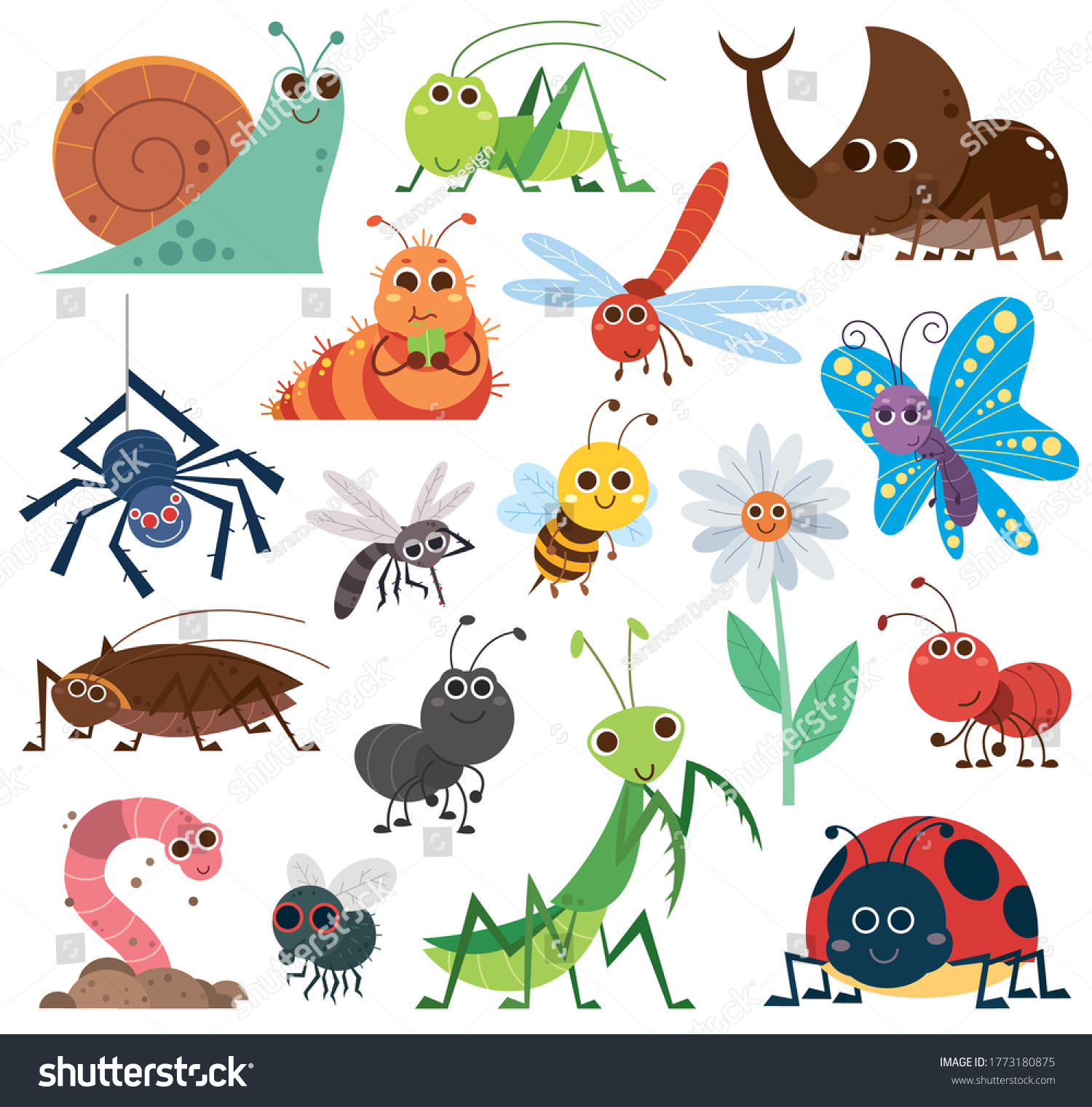 Vector Illustration Cute Insect Set Cartoon Stock Vector (royalty Free 