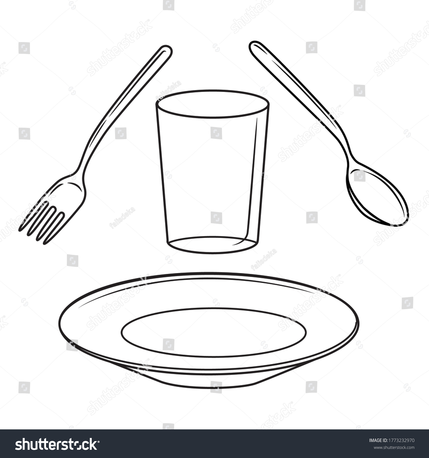 Drawing Spoonforkplate Glass Childrens Education a Stock Vector ...