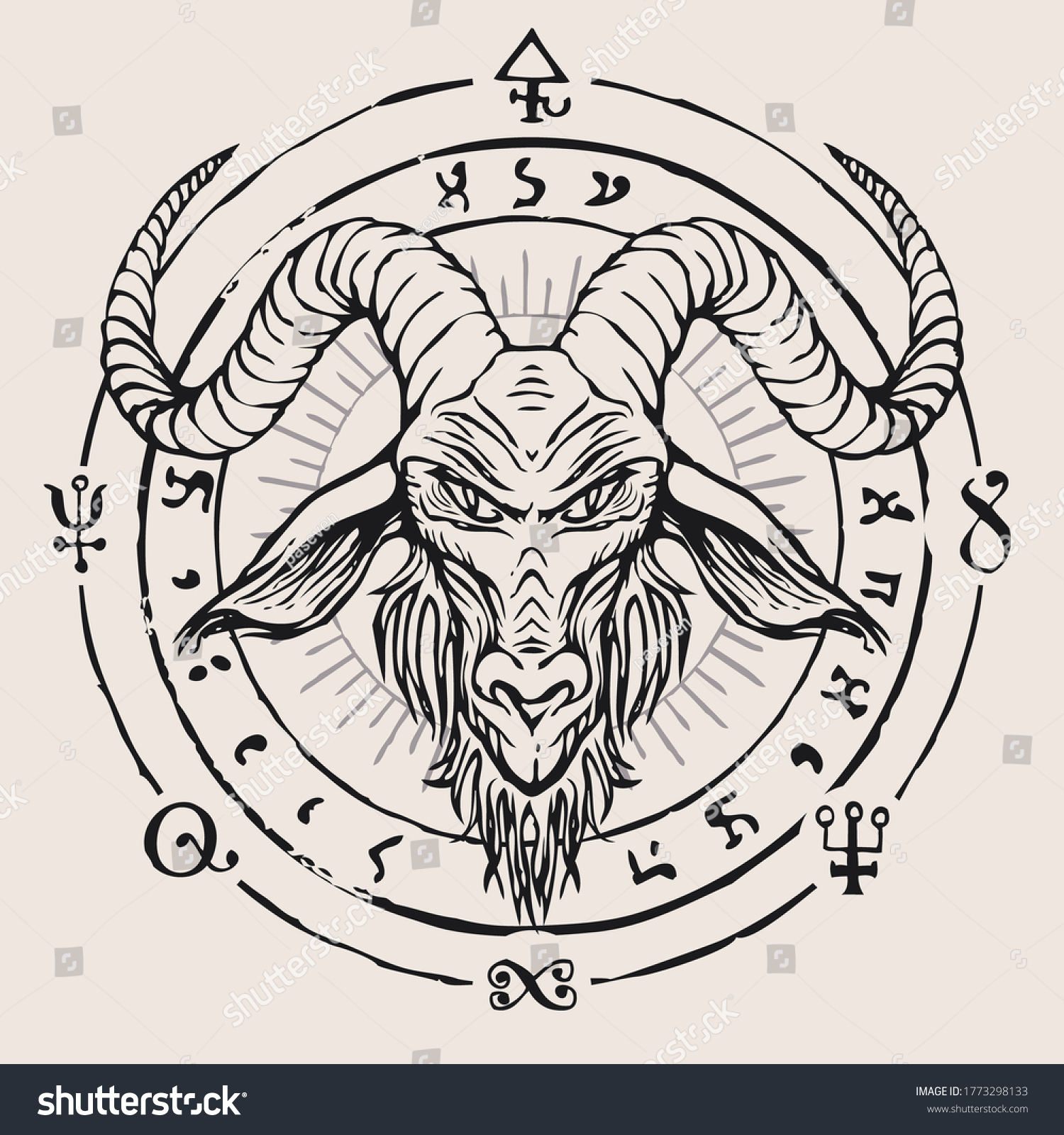 Horned Goat Head On Background Occult Stock Vector (Royalty Free ...