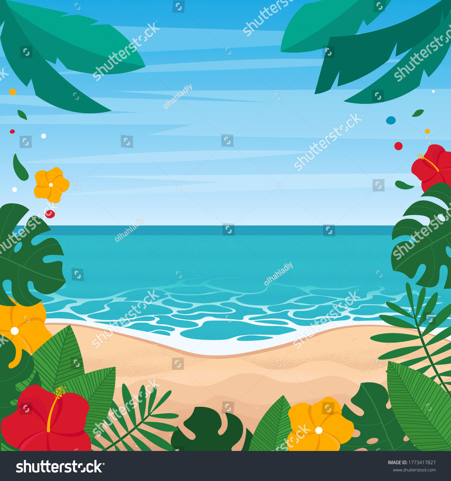 Beach Landscape Summer Background Leaves Frame Stock Vector (Royalty ...