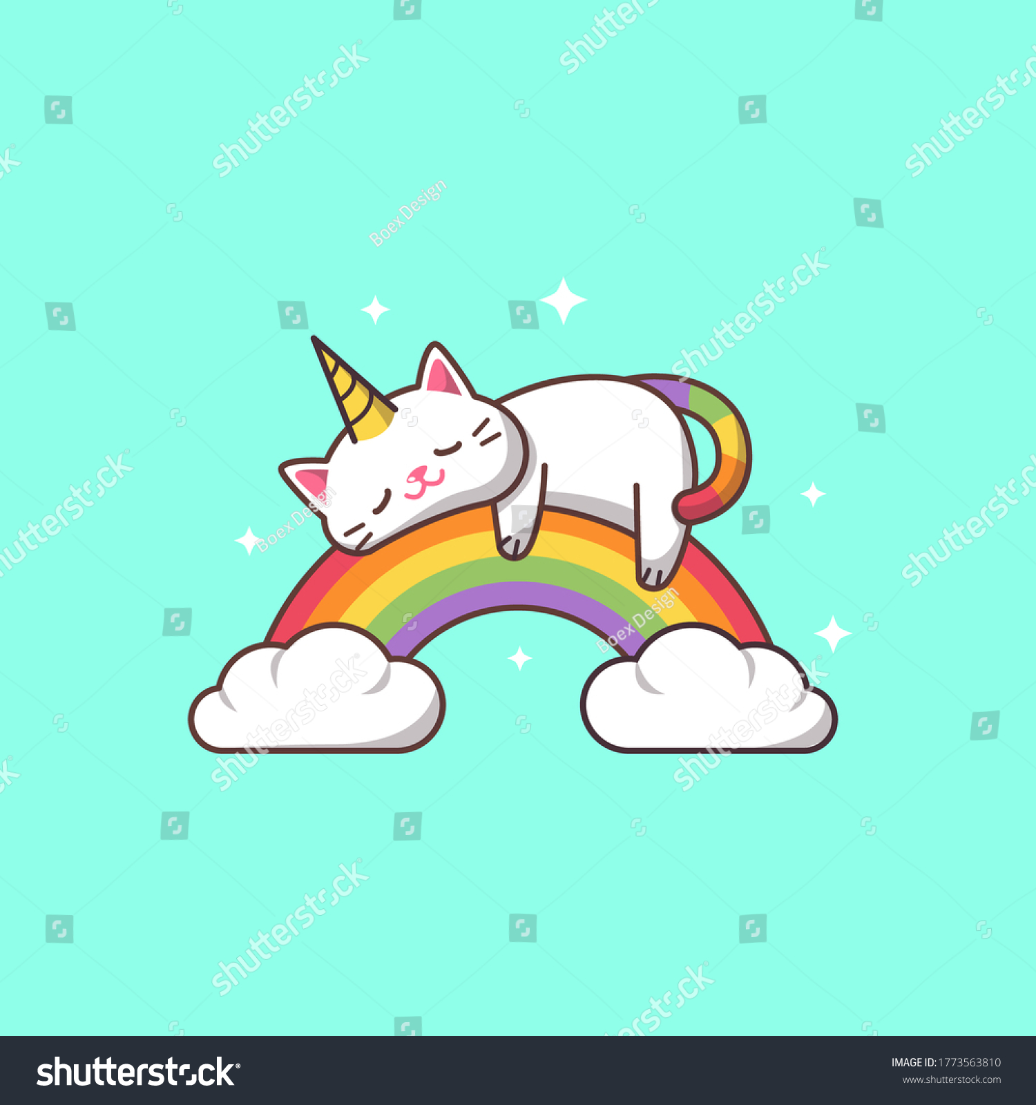 Cute Unicorn Cat Sleeping On Rainbow Stock Vector (Royalty Free ...