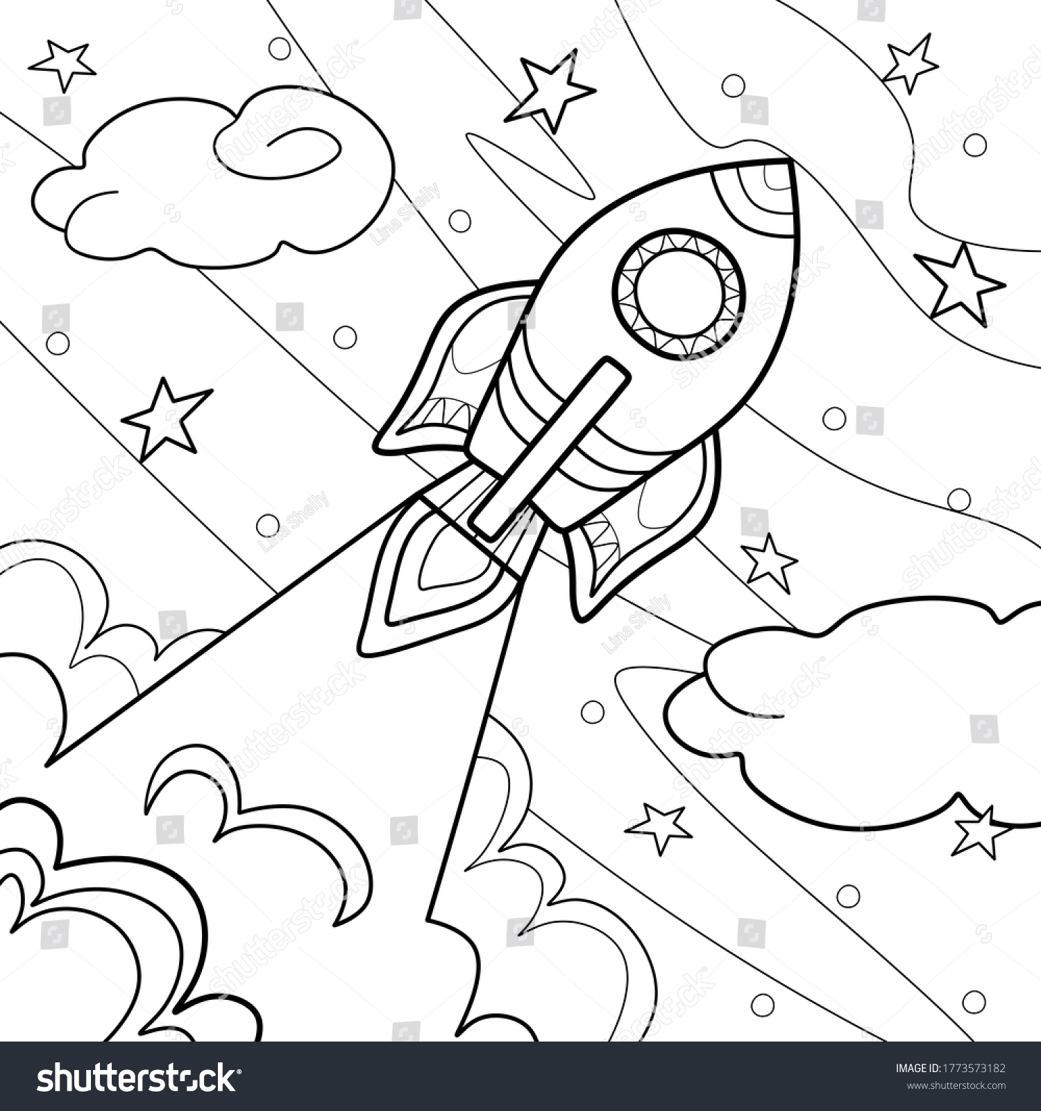 Coloring Page Antistress Children Adults Rocket Stock Illustration ...