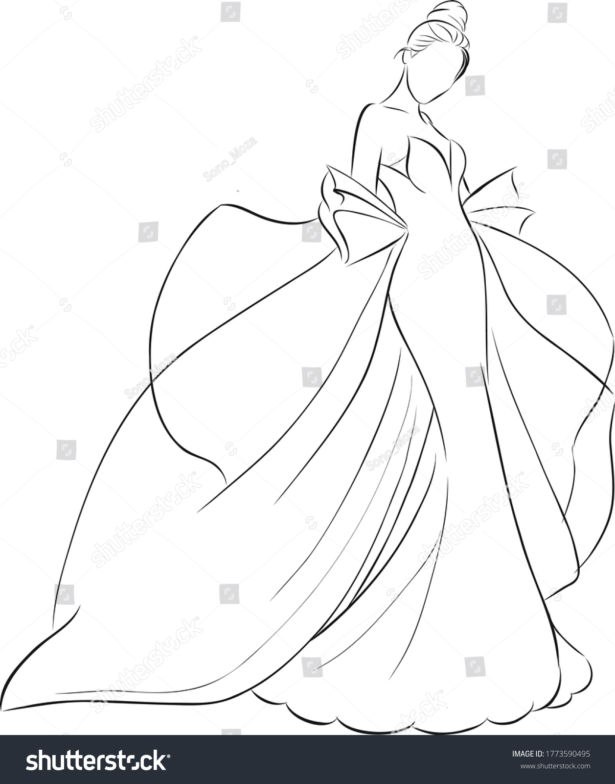 Beautiful Dress Outline Evening Fashionable Dress Stock Vector (Royalty ...