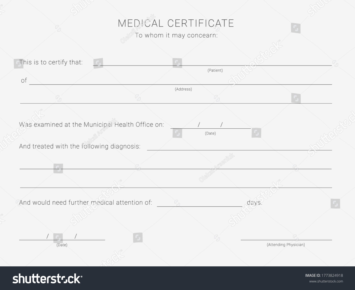 Medical Certificate Template Blank Form Health Stock Vector (Royalty ...