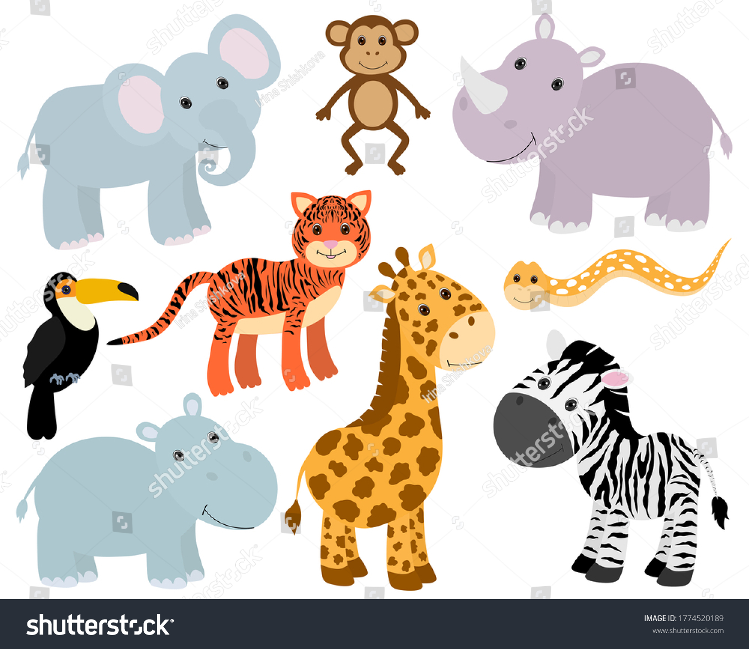 Set Cute Animals Lion Elephant Giraffe Stock Vector (Royalty Free ...