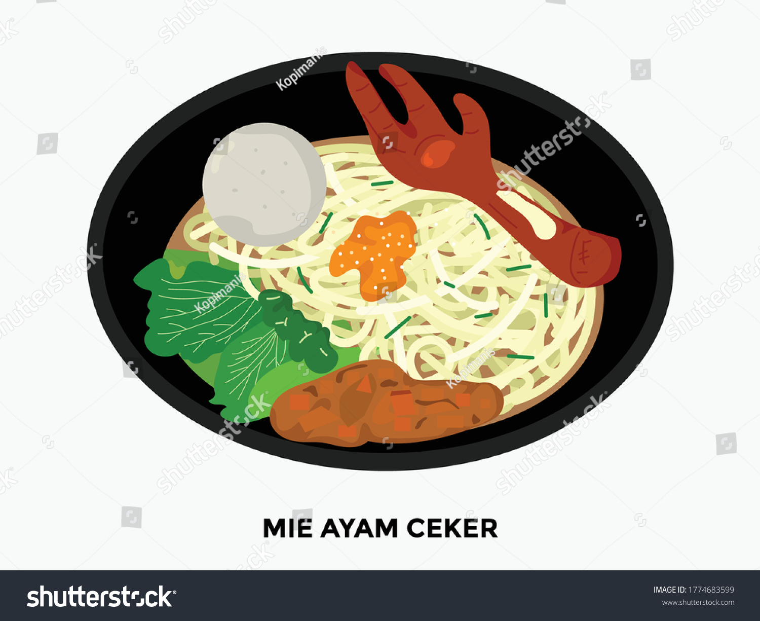 Popular Indonesia Chicken Noodles Mie Ayam Stock Vector (Royalty Free ...