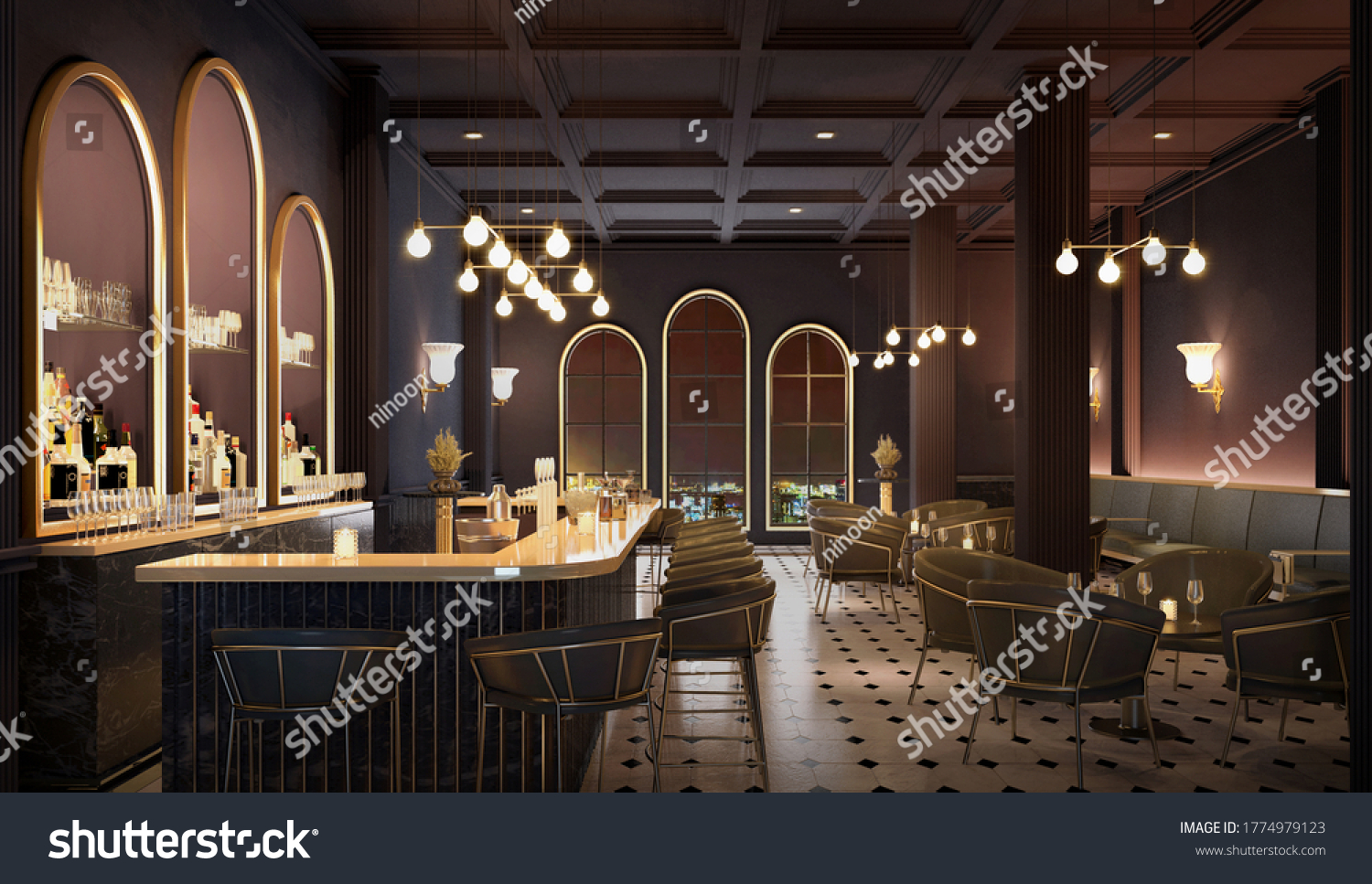 Bar Counter Chairsmodern Classic Style Interior3d Stock Illustration   Stock Photo Bar Counter With Chairs Modern Classic Style Interior D Rendering 1774979123 