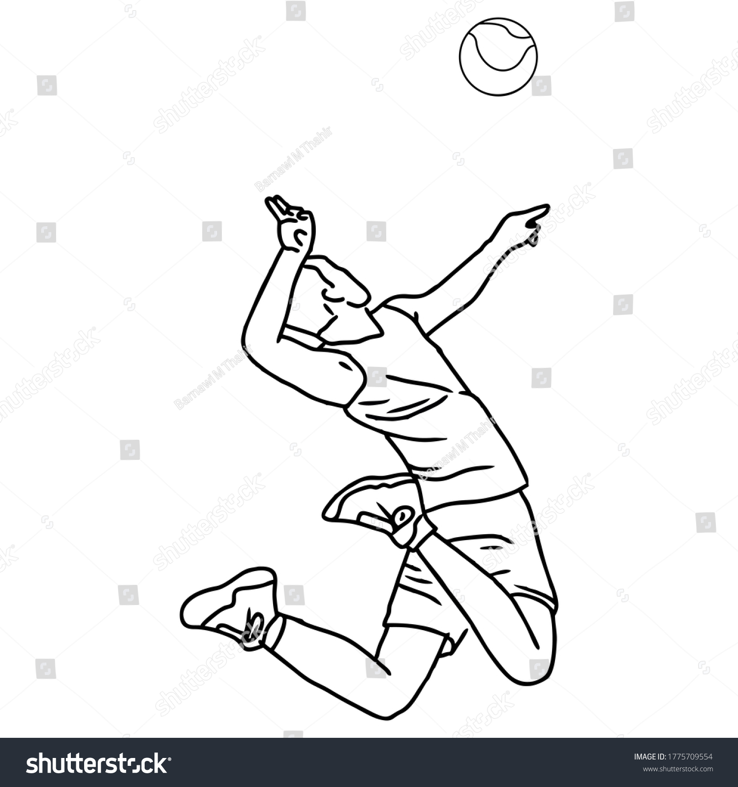 Volleyball Player Smash Ball Line Art Stock Vector (Royalty Free ...