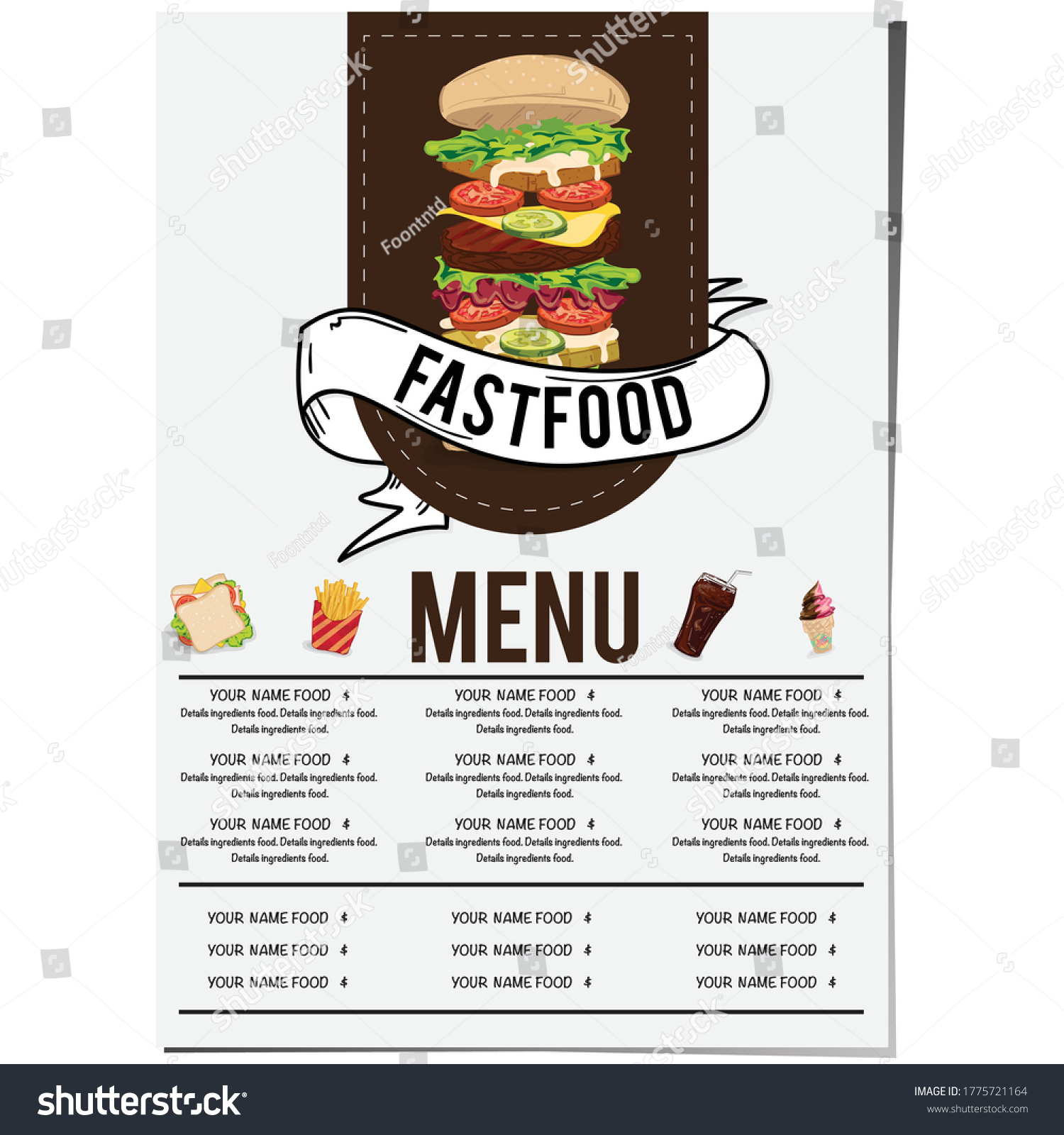 Menu Food Restaurant Template Design Hand Stock Vector (Royalty Free ...