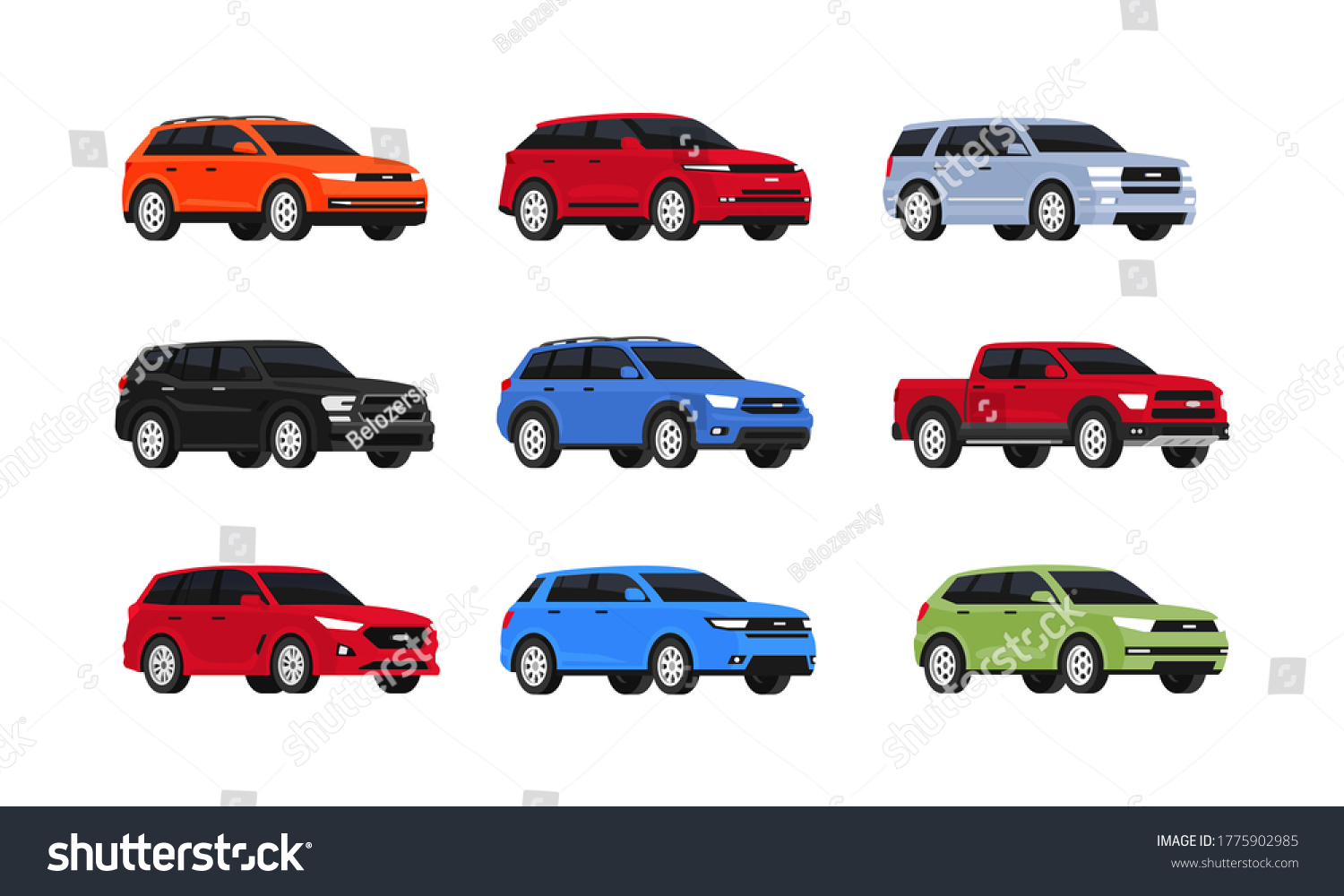 Car Suv Collection Isolated On White Stock Vector (Royalty Free ...