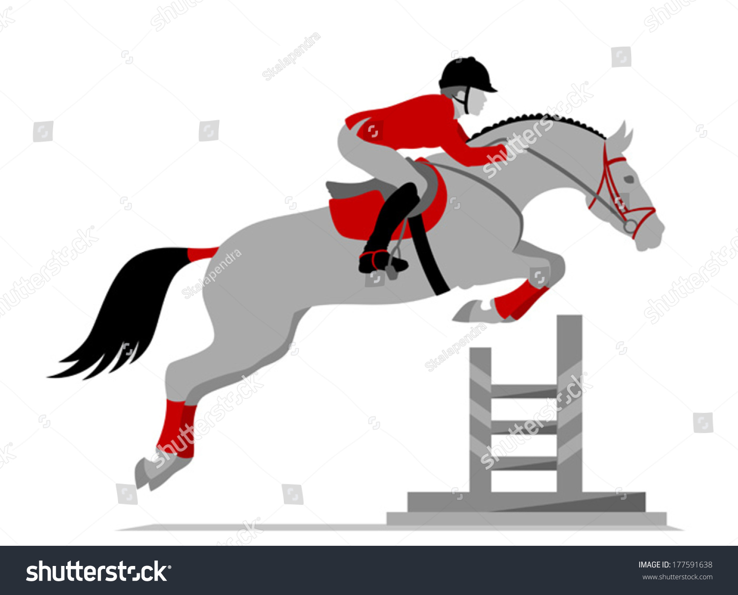 Лошадь прыгает через барьер рисунок