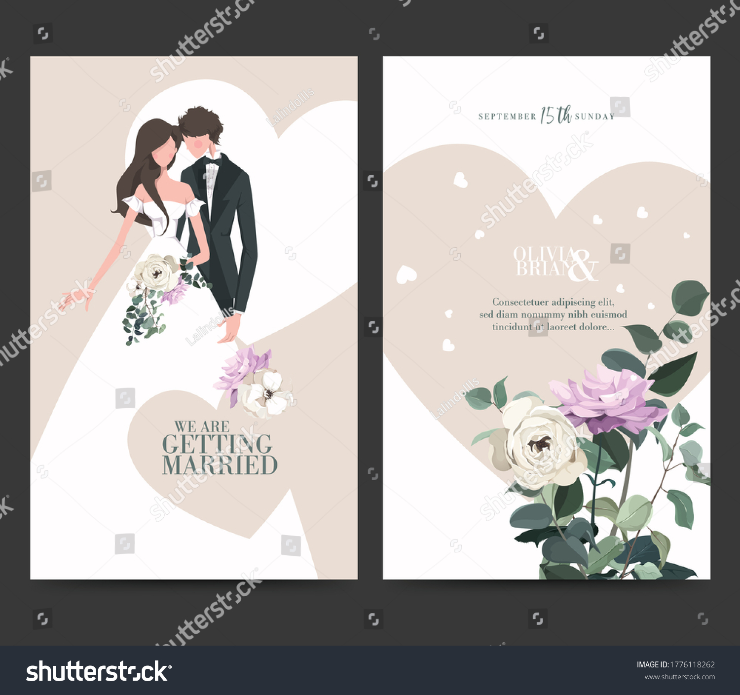 Wedding Invitation Design Drawing Bride Groom Stock Vector (Royalty ...