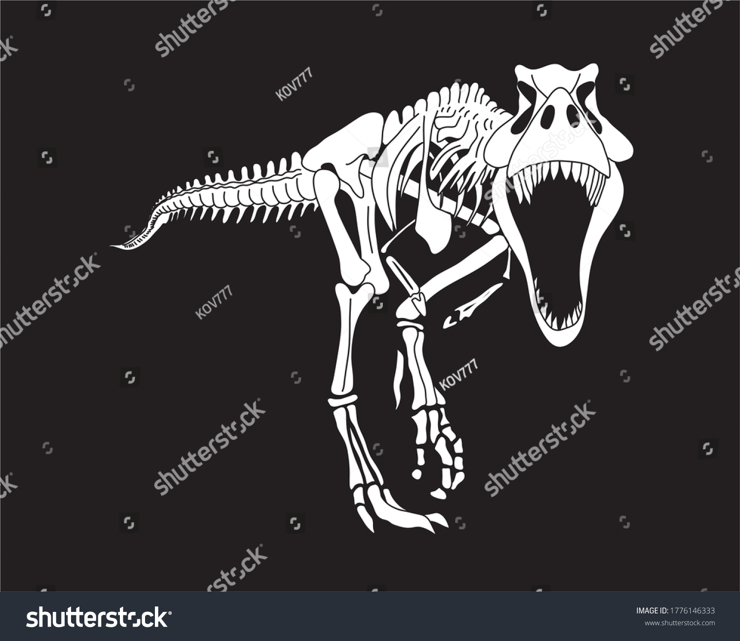 Tyrannosaurus Rex Dinosaur Skeleton Silhouette Isolate Stock Vector ...