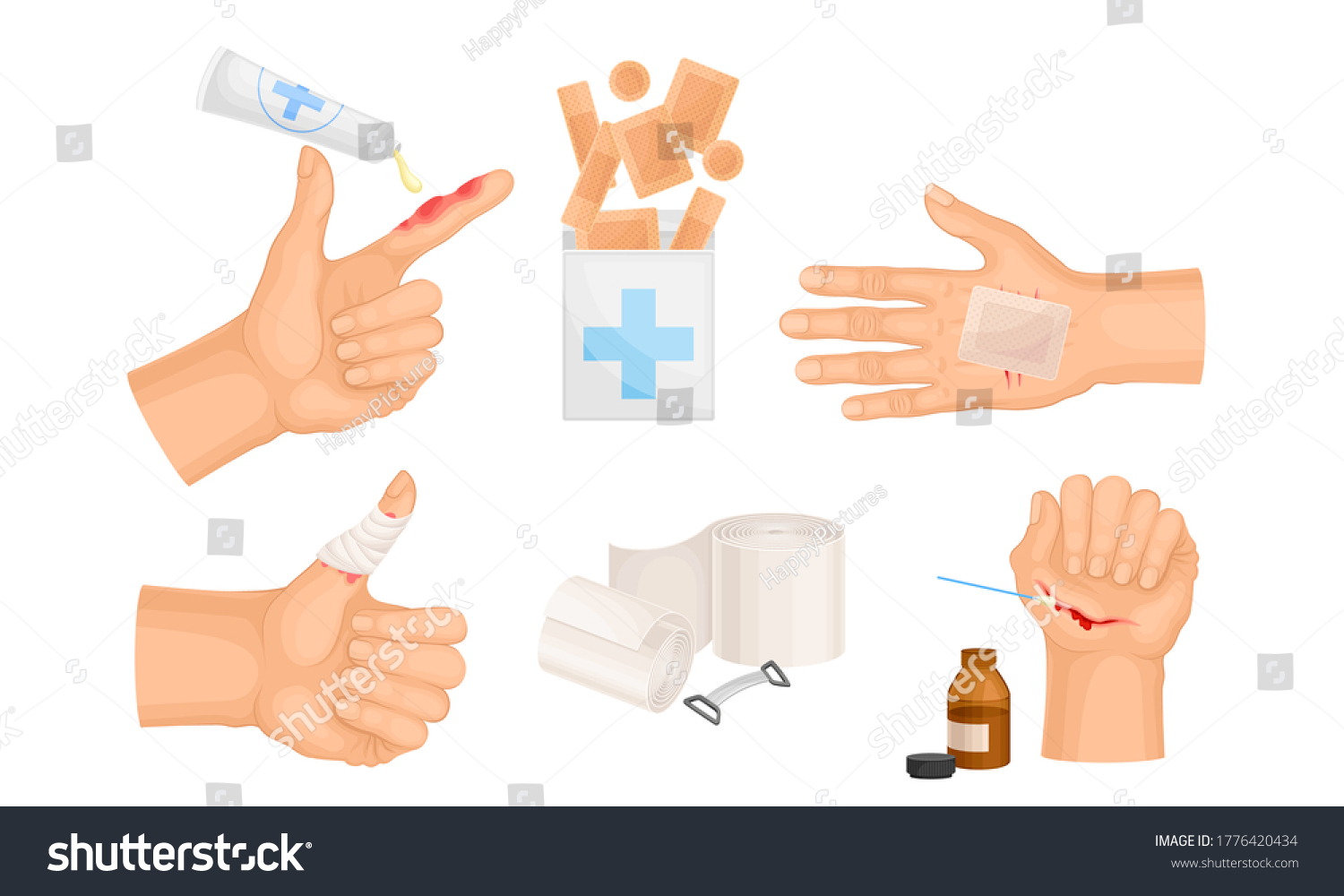 Hands Injured Skin Procedures Bandaging Wound Stock Vector (Royalty ...