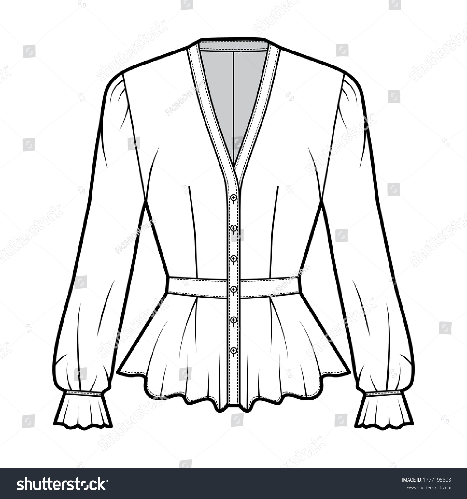 Peplum Blouse Technical Fashion Illustration Vneckline Stock Vector ...