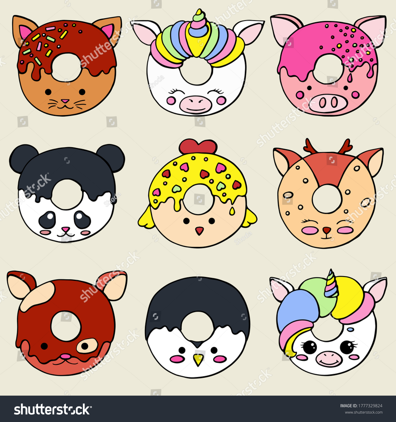 Glazed Cute Doughnut Animals Set Isolated Stock Vector (Royalty Free ...